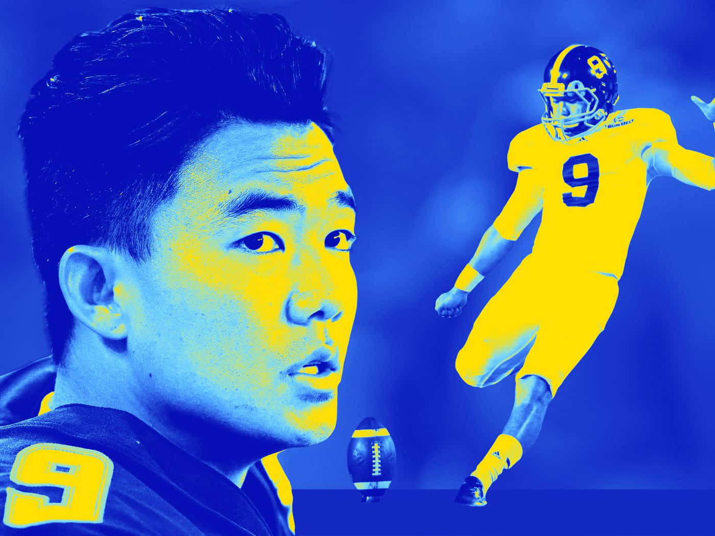 Younghoe Koo, number 9, yellow and blue, HD Desktop Wallpaper