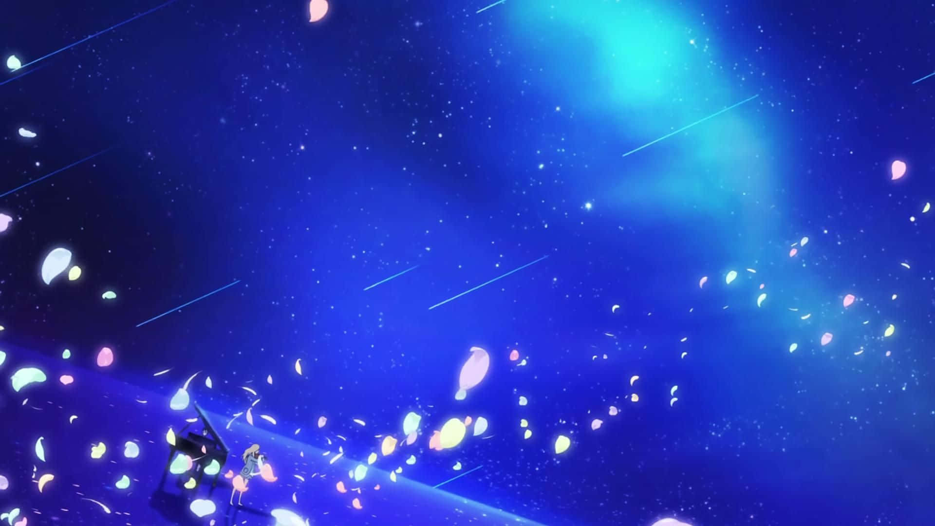Your Lie In April, glowing platform, starry cosmic sky, Full HD Desktop Wallpaper