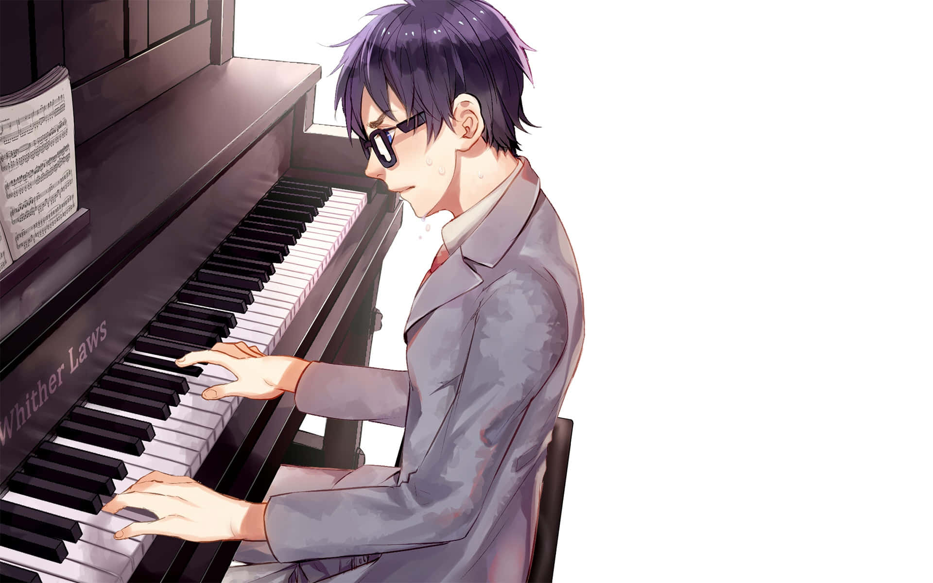 Your Lie In April, purple hair, glasses, Full HD Desktop Wallpaper