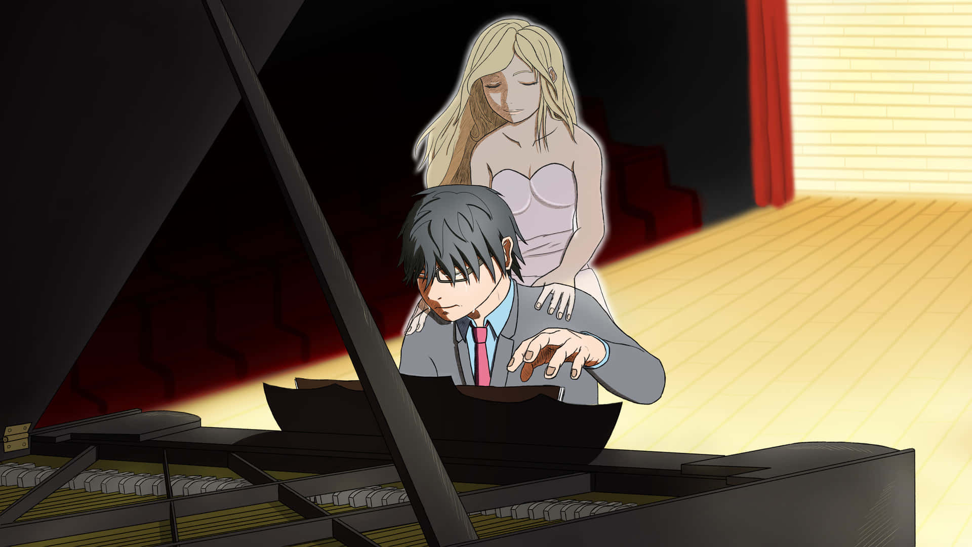Your Lie In April, pianist, dim theater, Full HD Desktop Wallpaper