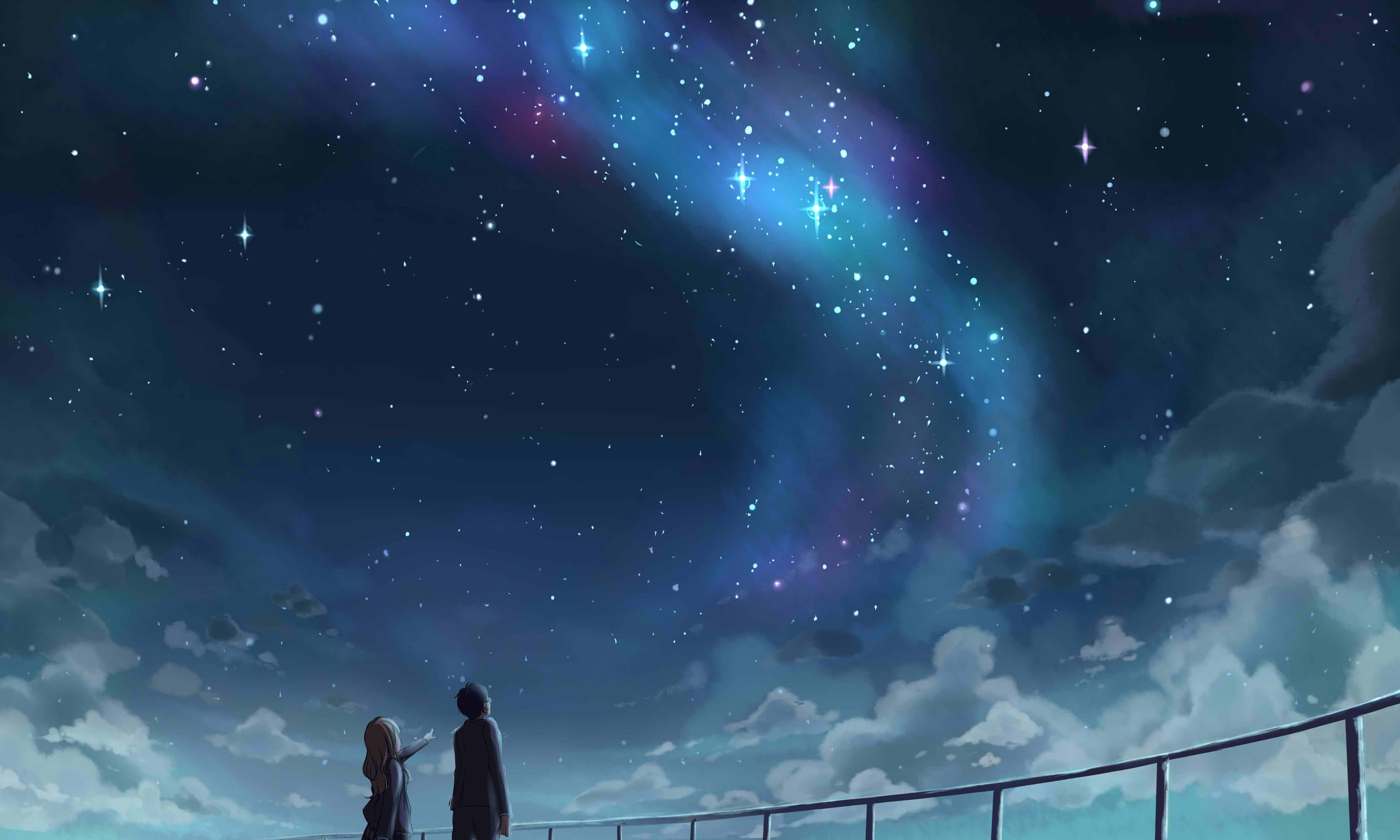 Your Lie In April, starry night sky, glowing nebulae, 4K Desktop Wallpaper