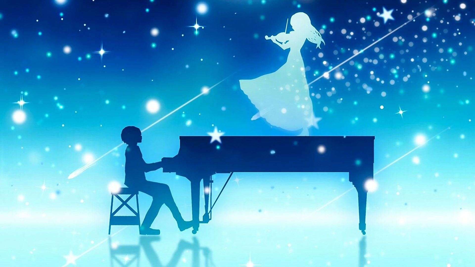 Your Lie In April, blue aesthetic, starry blue sky, Full HD Desktop Wallpaper