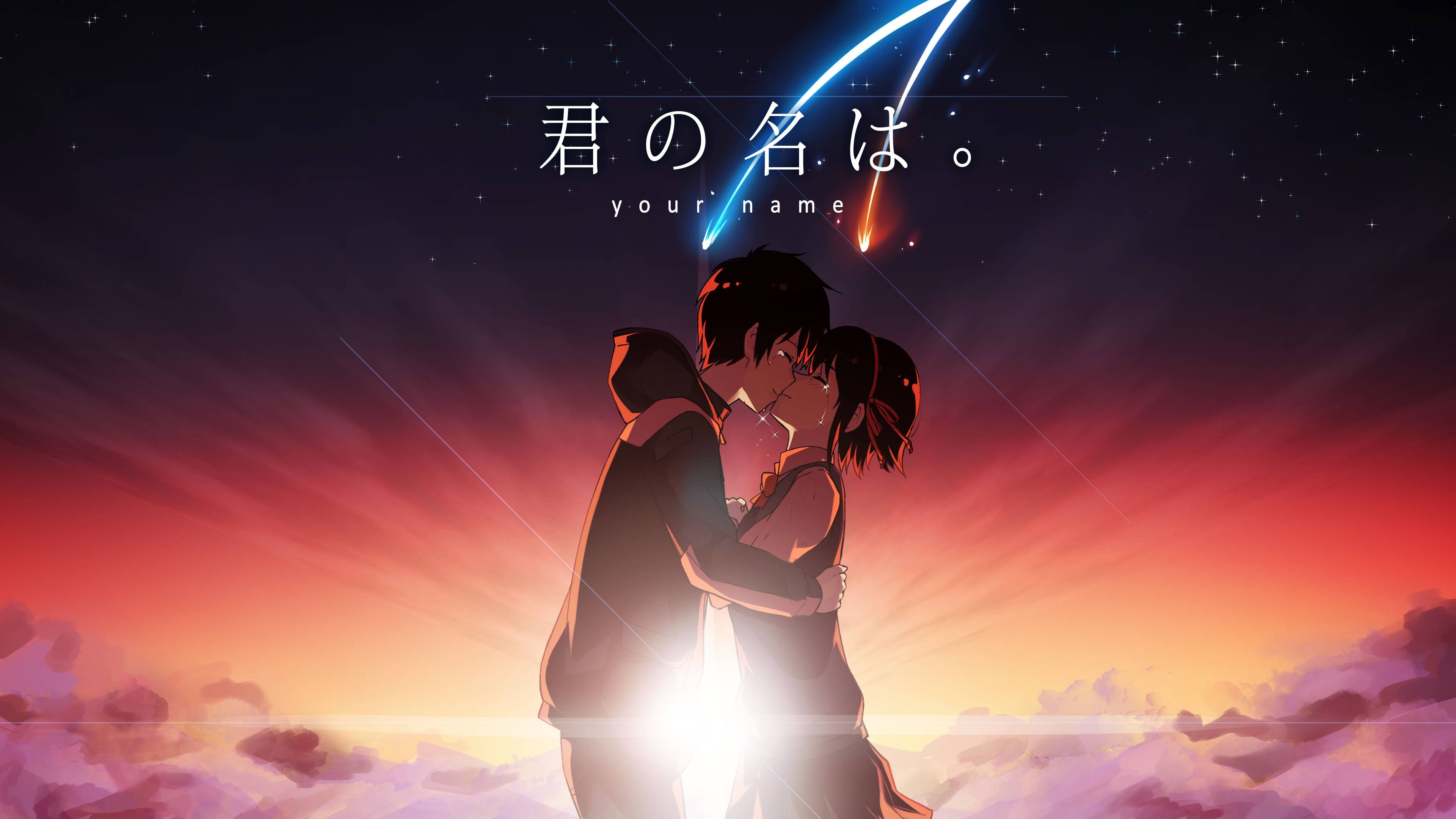 Your Name 4K, emotional kiss, vibrant sunset sky, 4K Desktop Wallpaper