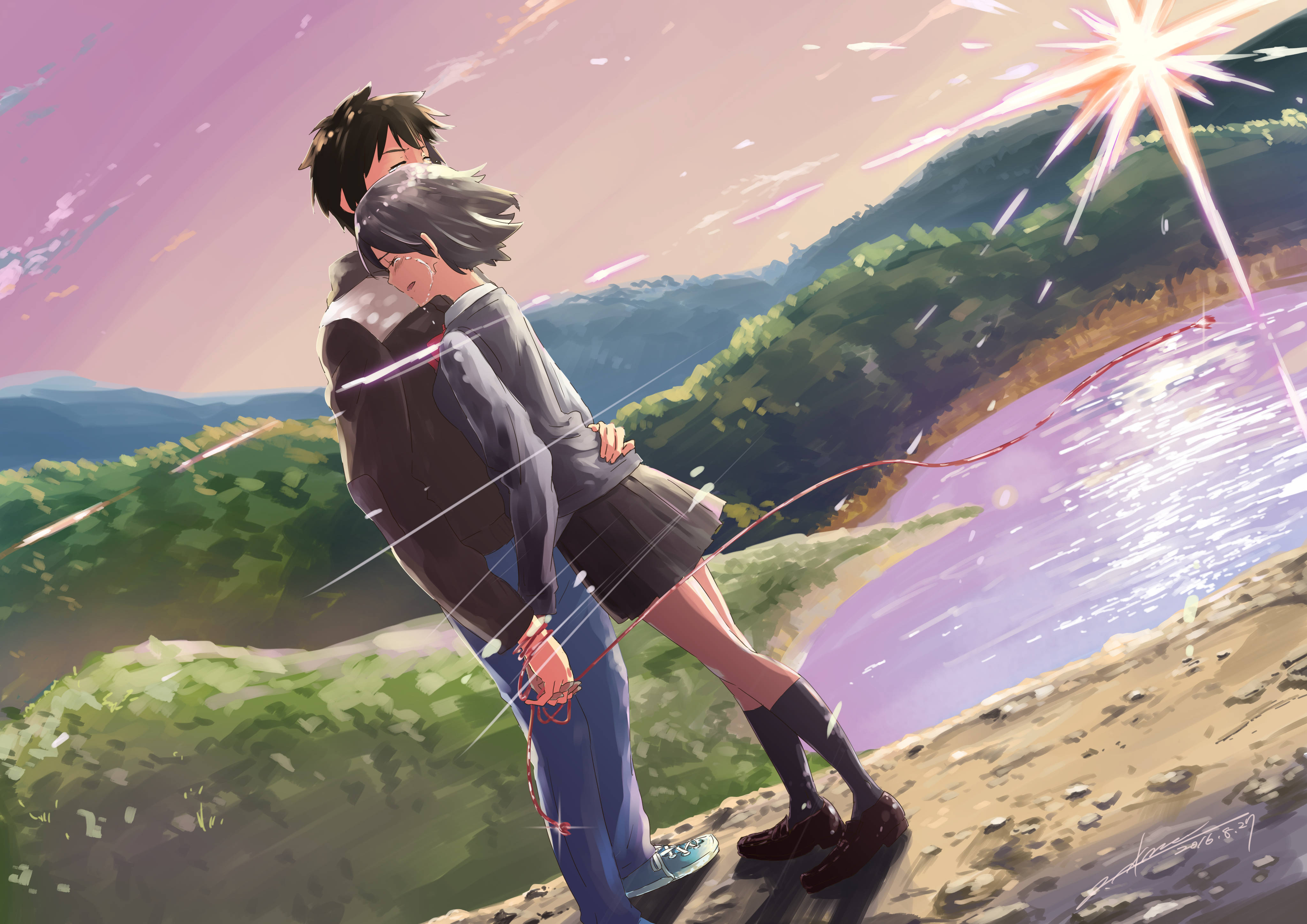 Your Name 4K, glowing lake, fireworks, 4K Desktop Wallpaper