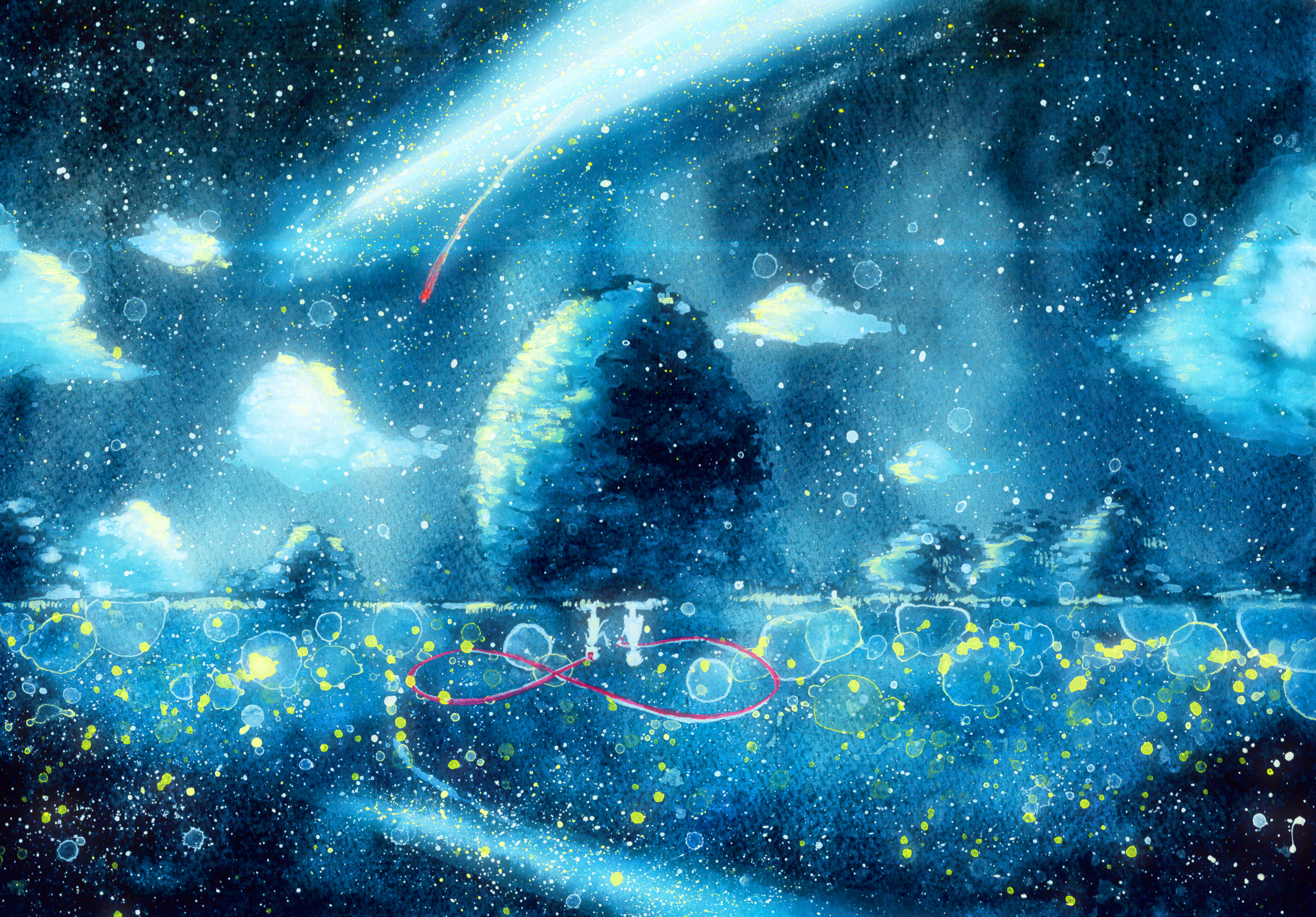 Your Name 4K, glowing tree, starry blue sky, 4K Desktop Wallpaper