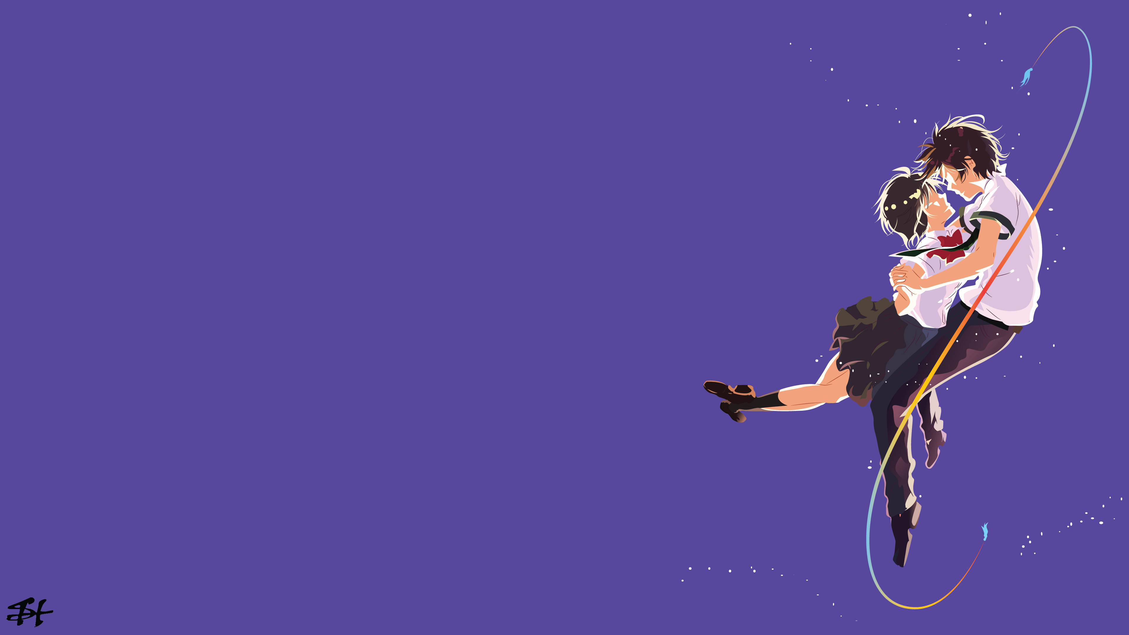 Your Name Anime 2016, purple, starry background, 4K Desktop Wallpaper