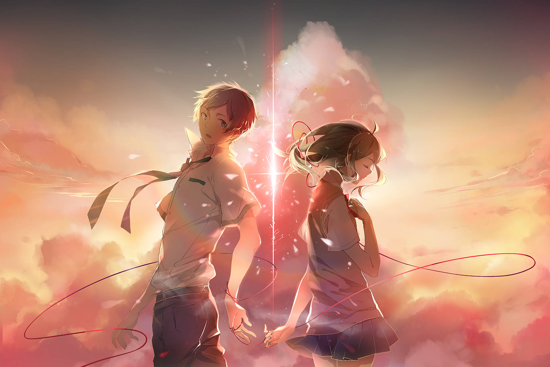 Your Name Anime 2016, teens, glowing sunset sky, Full HD Desktop Wallpaper