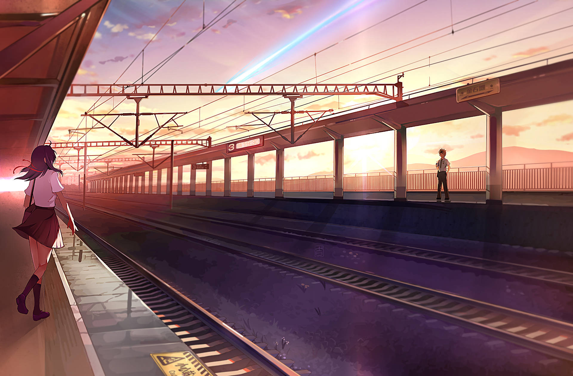 Your Name Anime 2016, train station, sunset, Full HD Desktop Wallpaper