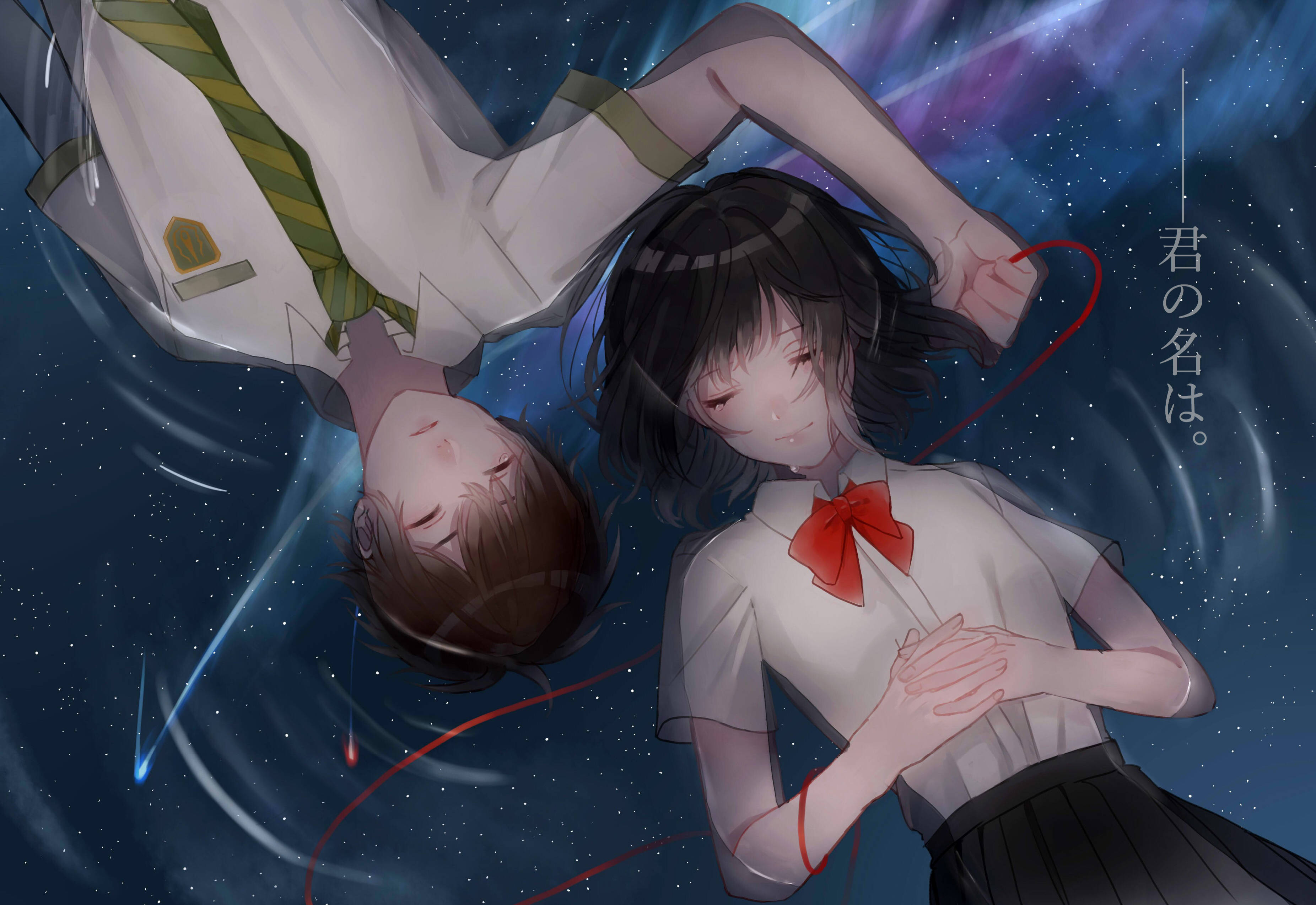 Your Name Anime 2016, two anime teens, school uniforms, 2K Desktop Wallpaper
