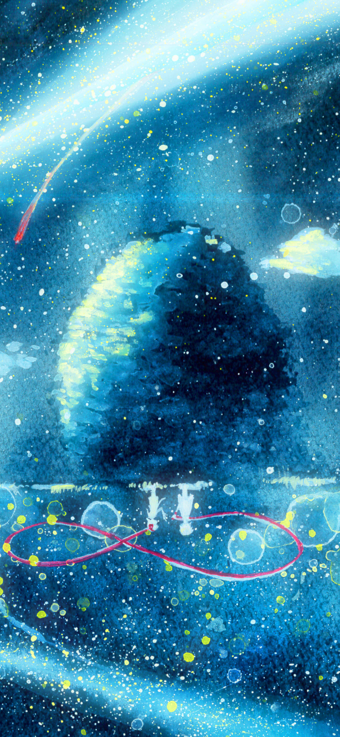 Your Name Anime 2016, glowing blue planet, shooting stars, Full HD Phone Wallpaper