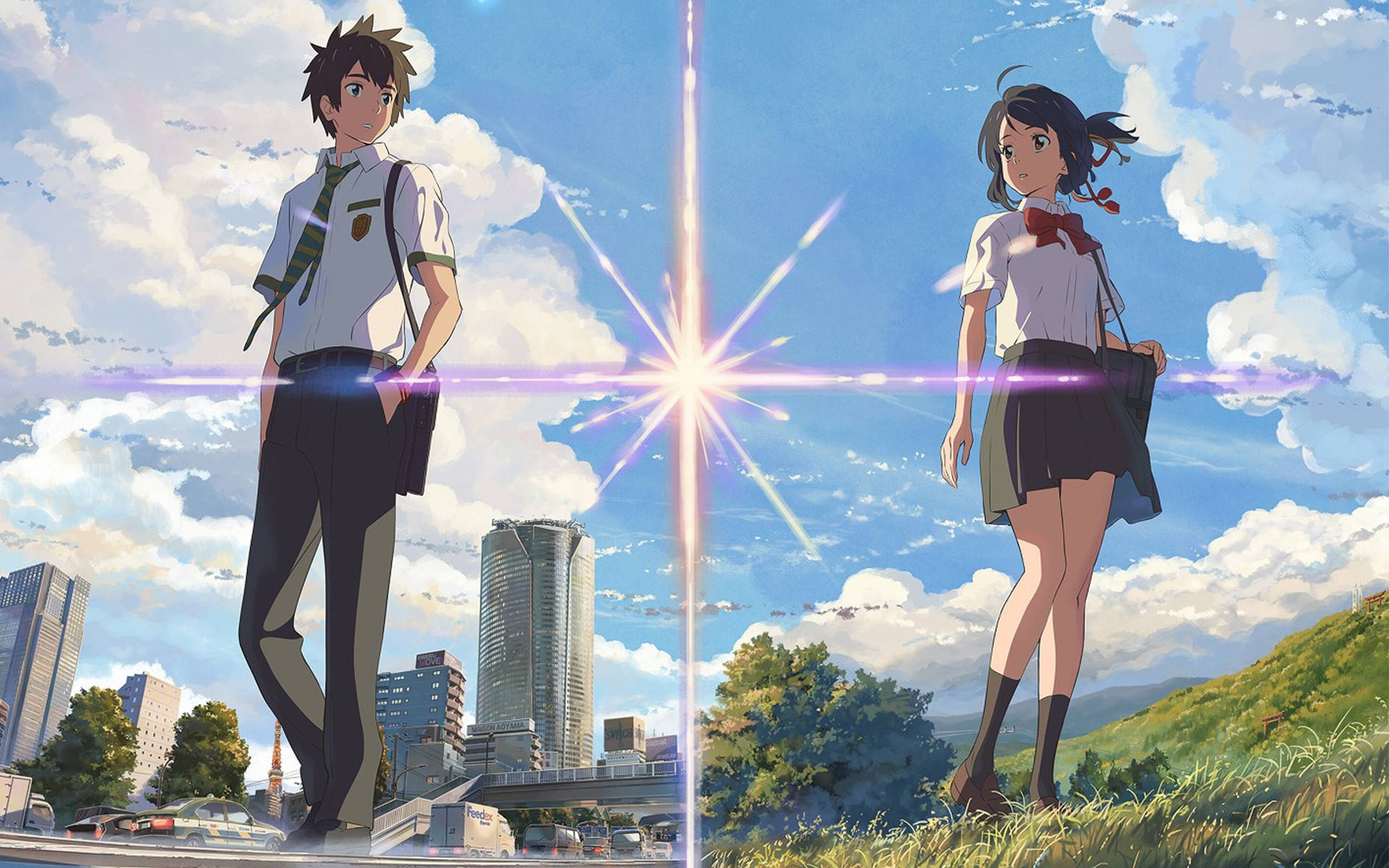 Your Name Anime 2016, movie poster, glowing light beam, Full HD Desktop Wallpaper