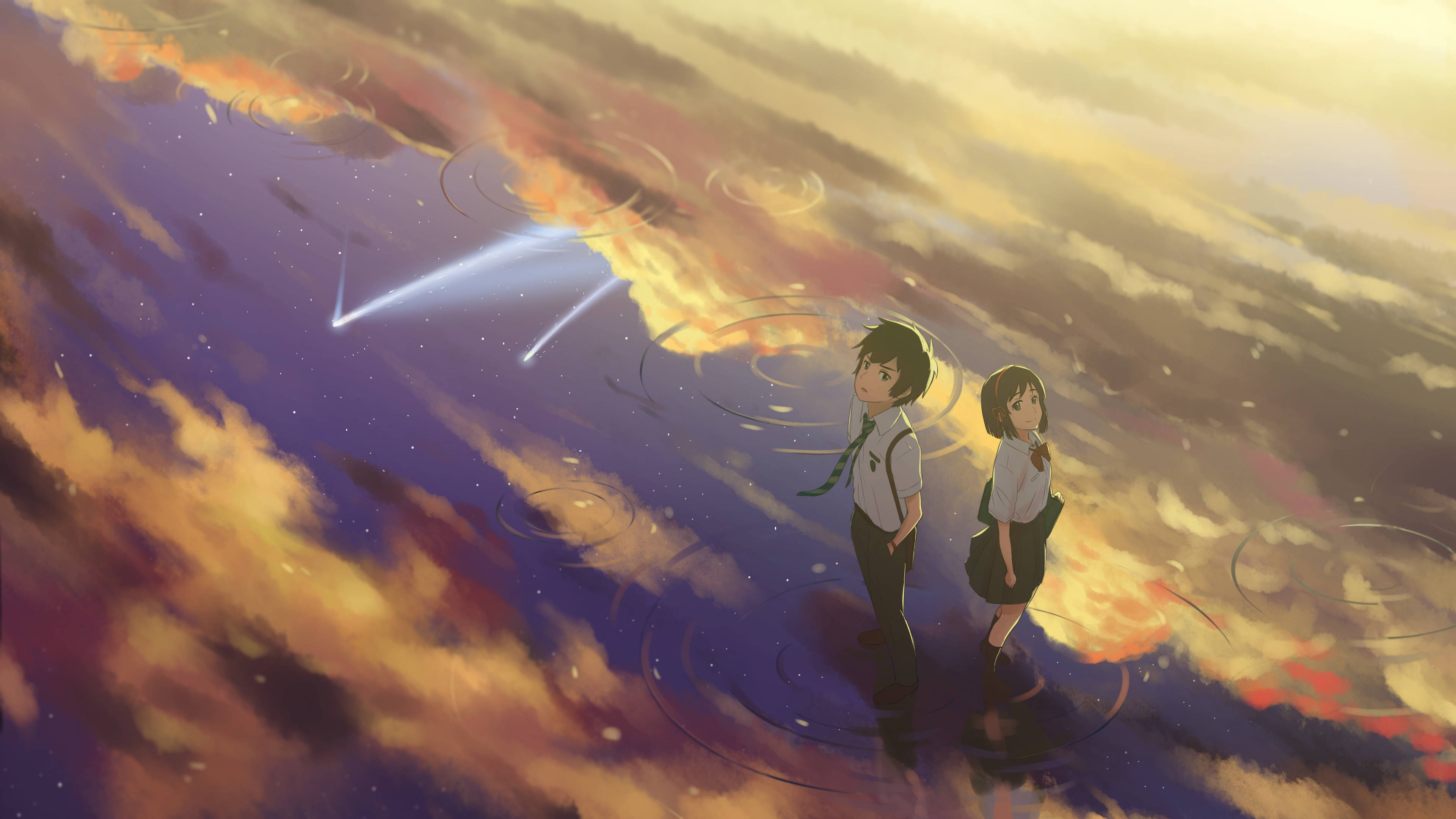 Your Name Anime 2016, cosmic surface, glowing meteors, 4K Desktop Wallpaper