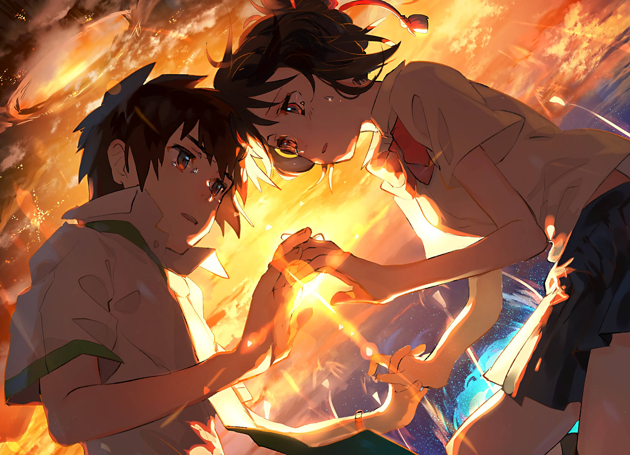 Your Name Anime 2016, sunset, fiery orange light, Full HD Desktop Wallpaper