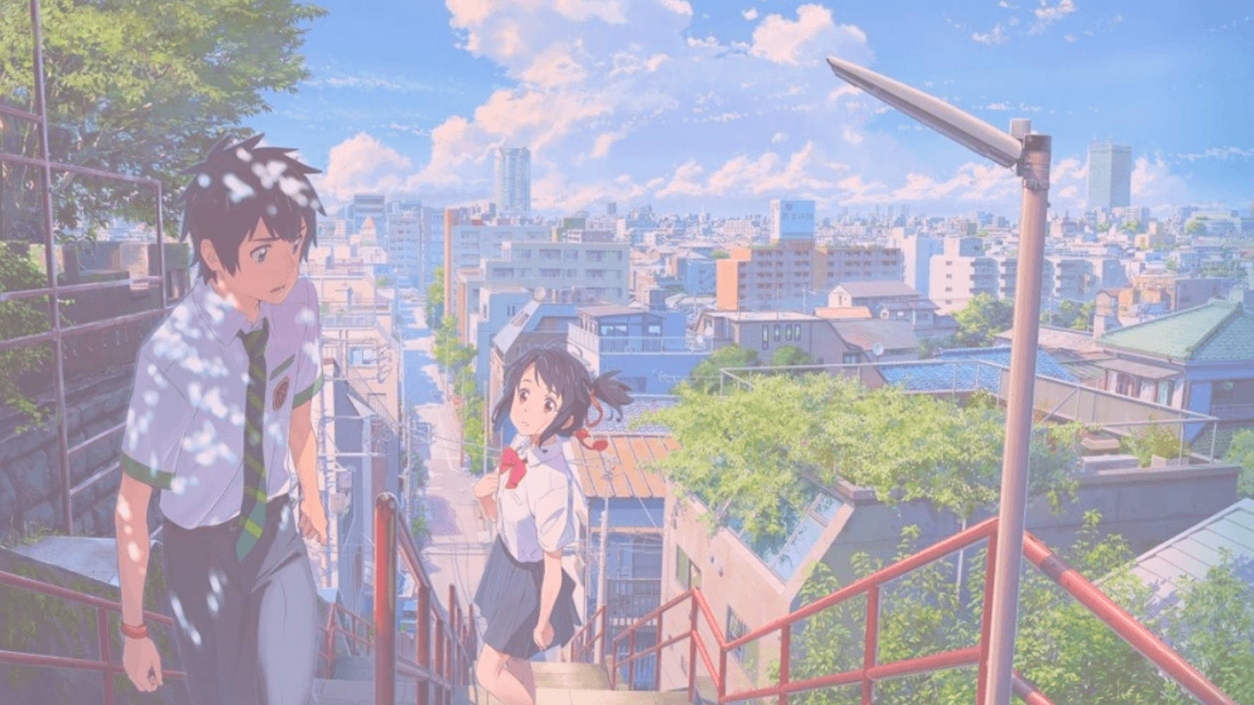 Your Name, blue anime aesthetic, red staircase, HD Desktop Wallpaper
