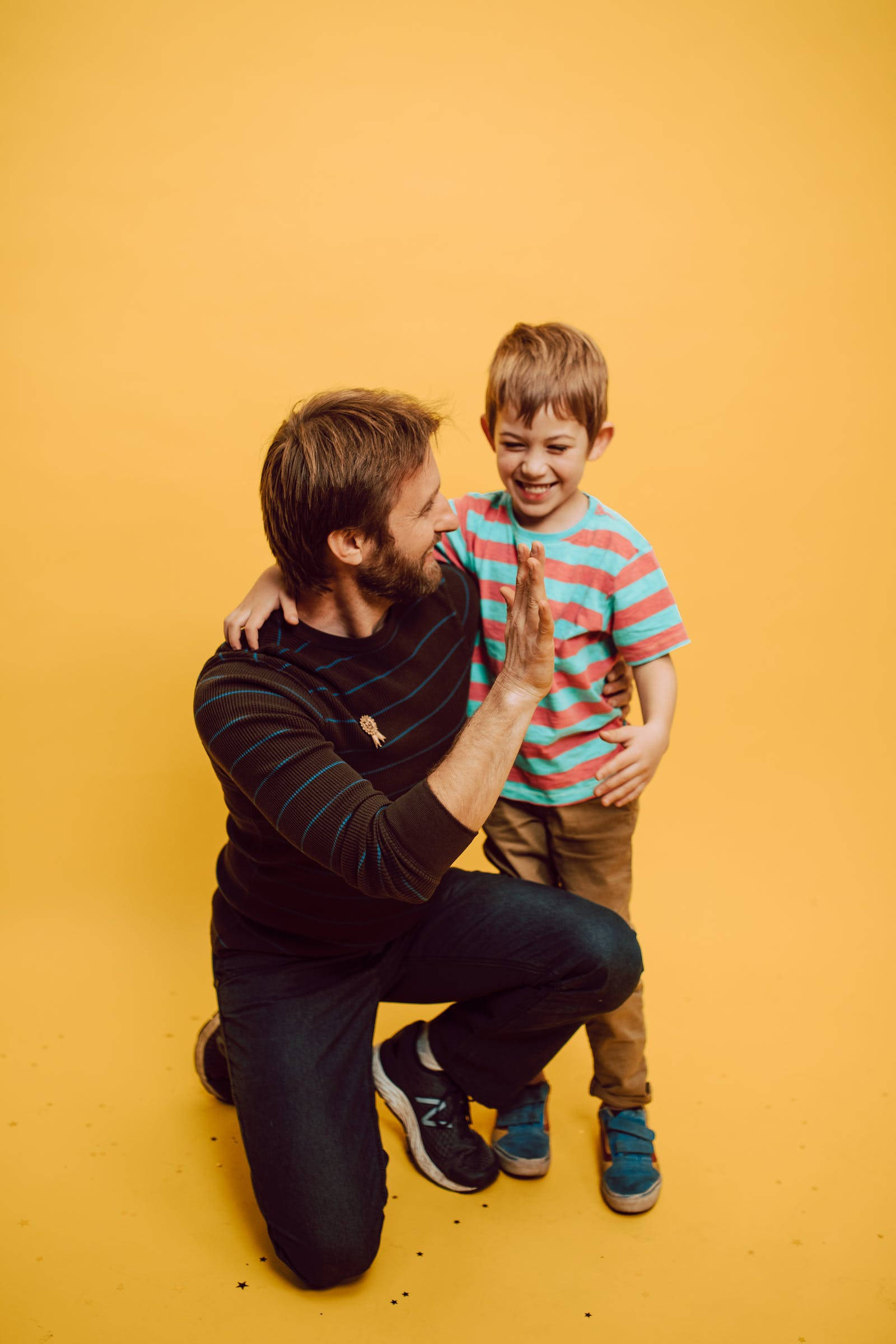 father, son, high-five, Full HD Phone Wallpaper