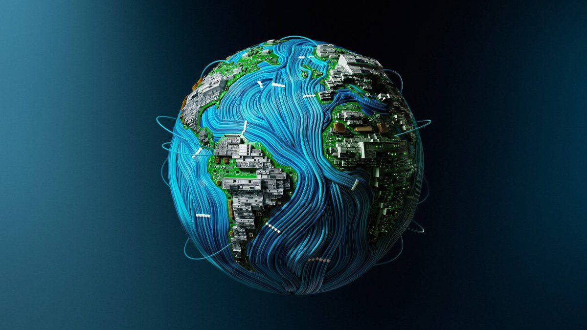 Ultra HD Earth All Best, glowing blue data streams, circuit board continents, SD Desktop Wallpaper