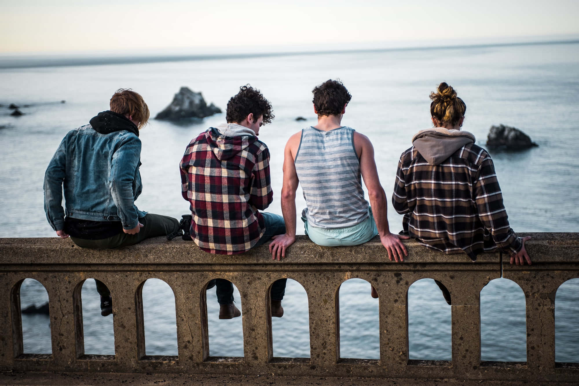 Youth Group, seaside, sunset, Full HD Desktop Wallpaper
