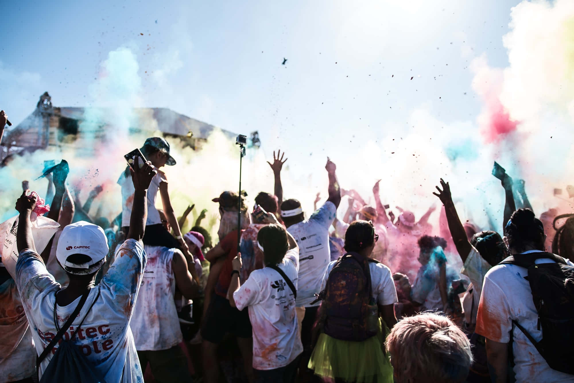 Youth Group, colored powder, bright sunlight, Full HD Desktop Wallpaper