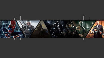 gaming channel, cinematic banner, six iconic comic book heroes, SD Desktop Wallpaper