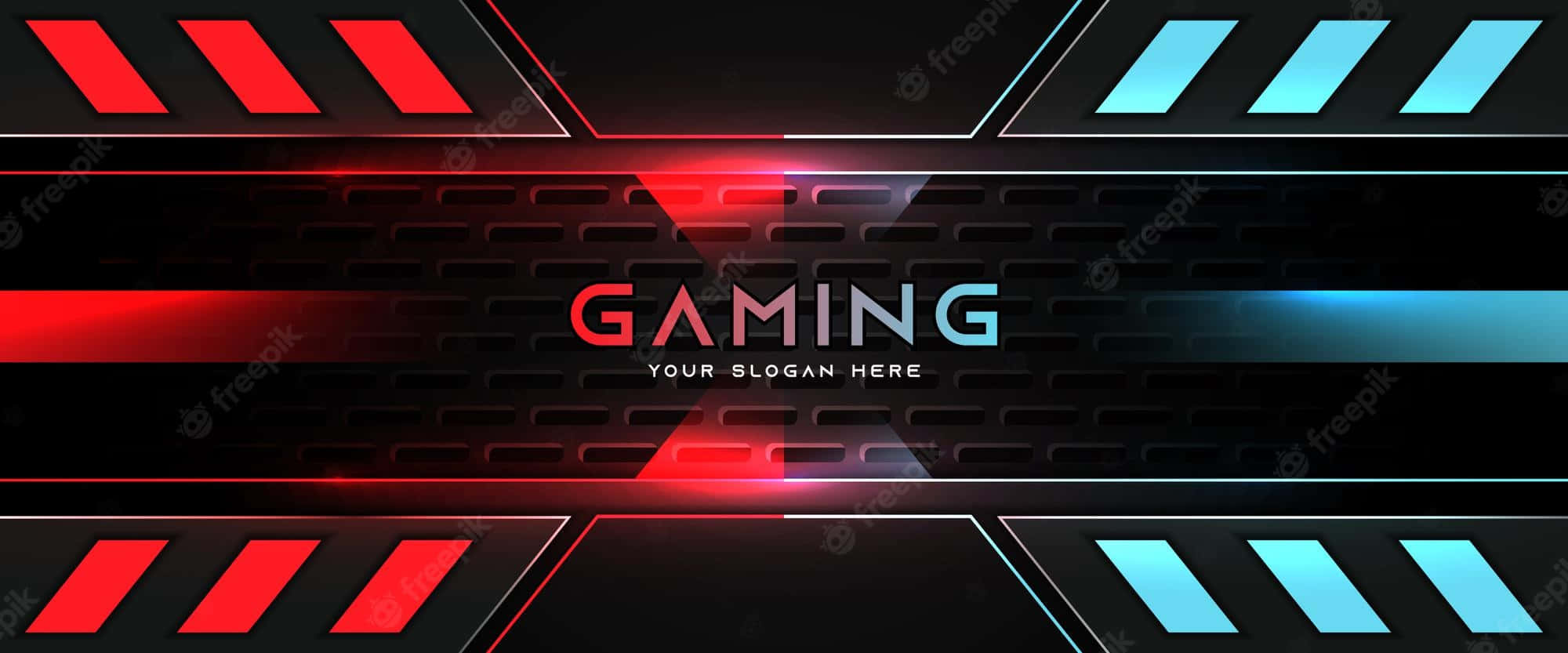 gaming banner, red and blue neon stripes, dark textured background, Full HD Desktop Wallpaper