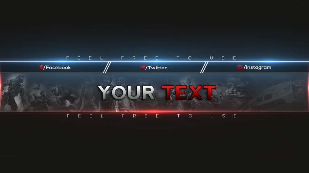 YouTube Banner Gaming, glowing blue and red lines, social media icons, SD Desktop Wallpaper