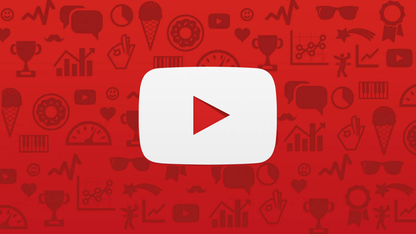 YouTube play button, vibrant red background, dark red icons, HD Desktop Wallpaper
