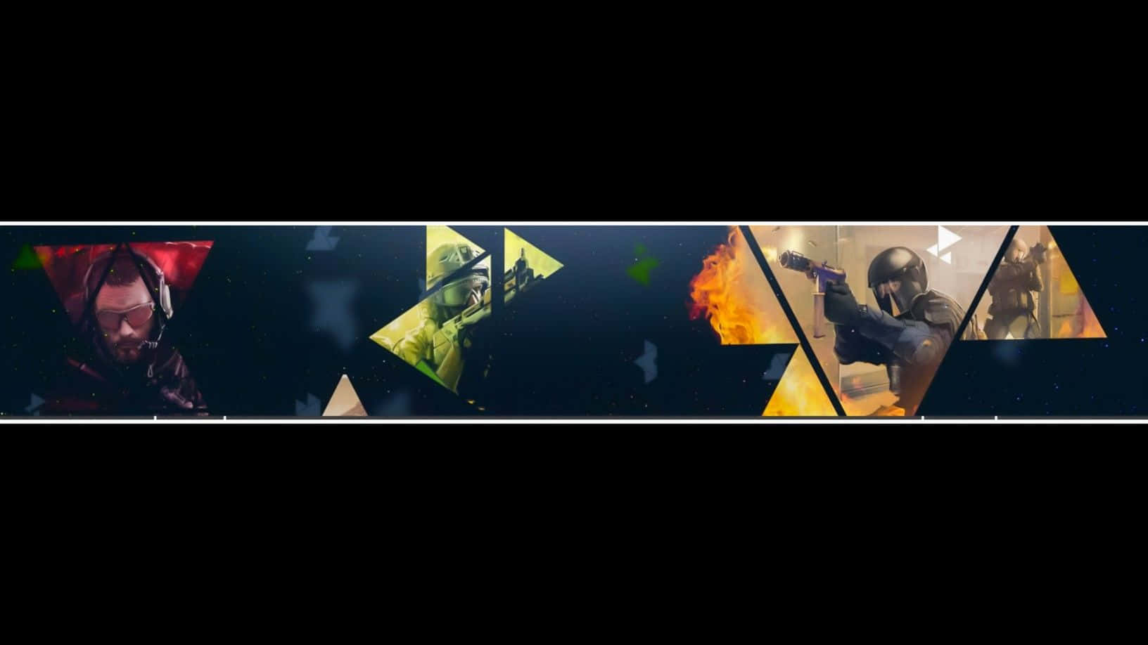 YouTube Banner Gaming, glowing geometric shapes, dark cosmic backdrop, HD Desktop Wallpaper