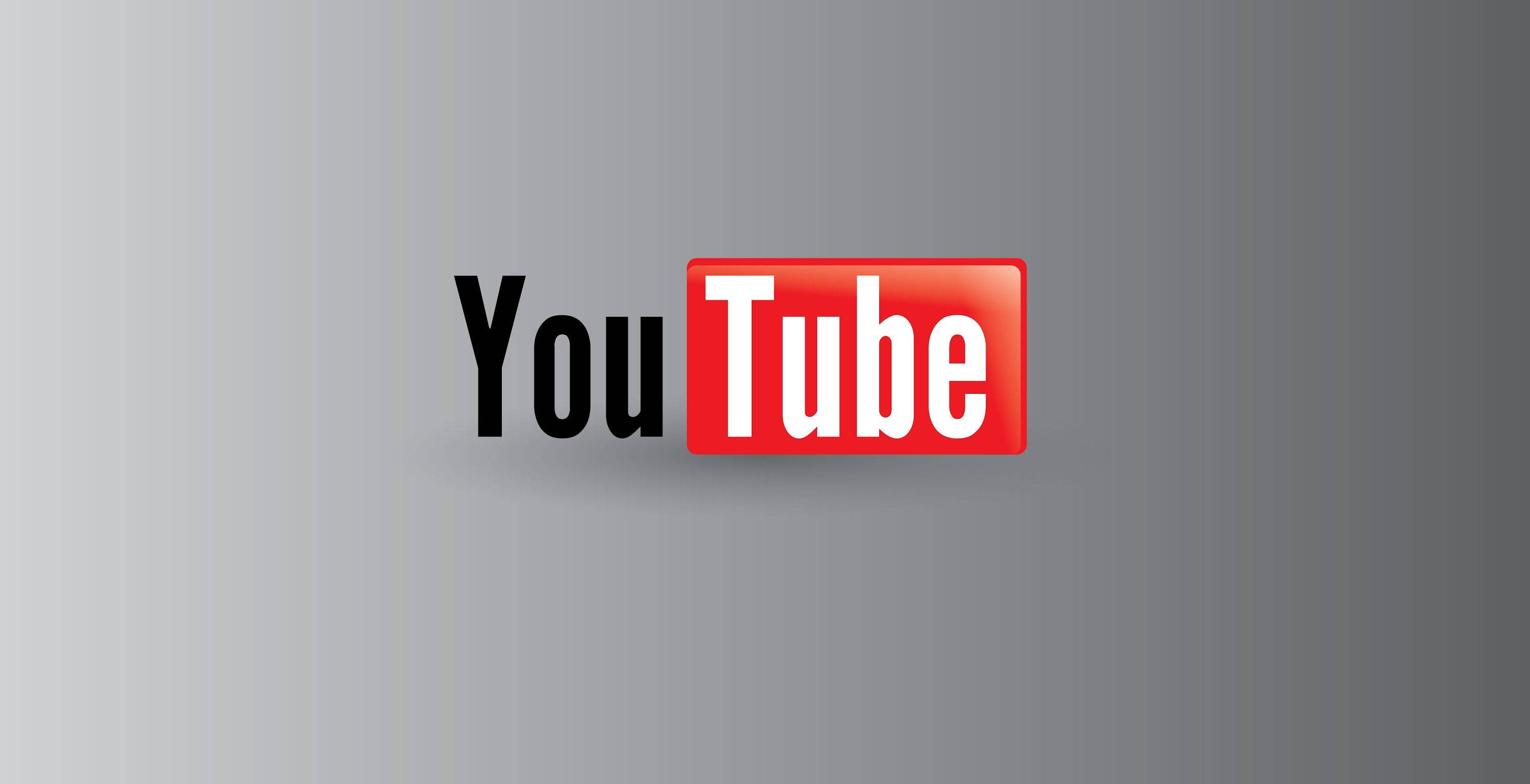 YouTube logo, bold black and red text, soft gray gradient background, 2K Desktop Wallpaper