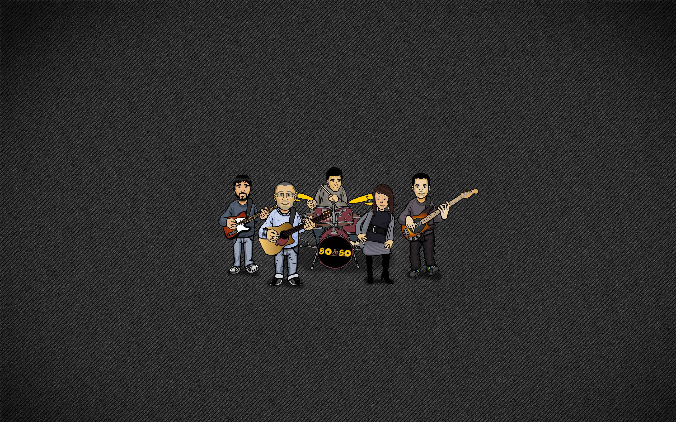YouTube Cover, animated musical band, five musicians, 2K Desktop Wallpaper