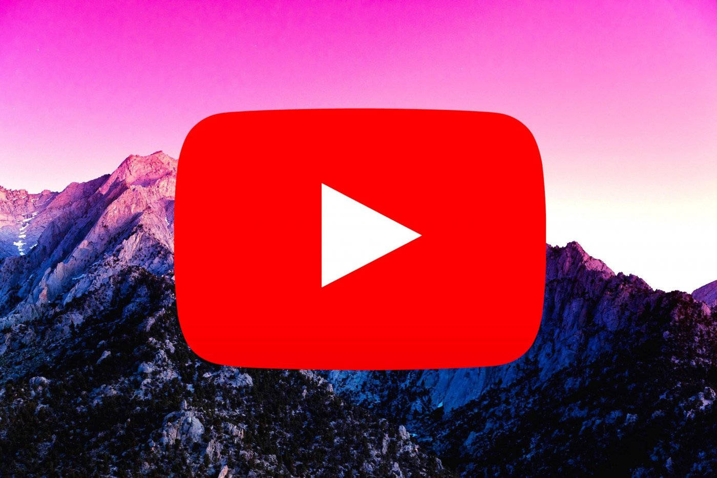 YouTube play button, mountain range, pink and purple twilight hues, HD Desktop Wallpaper