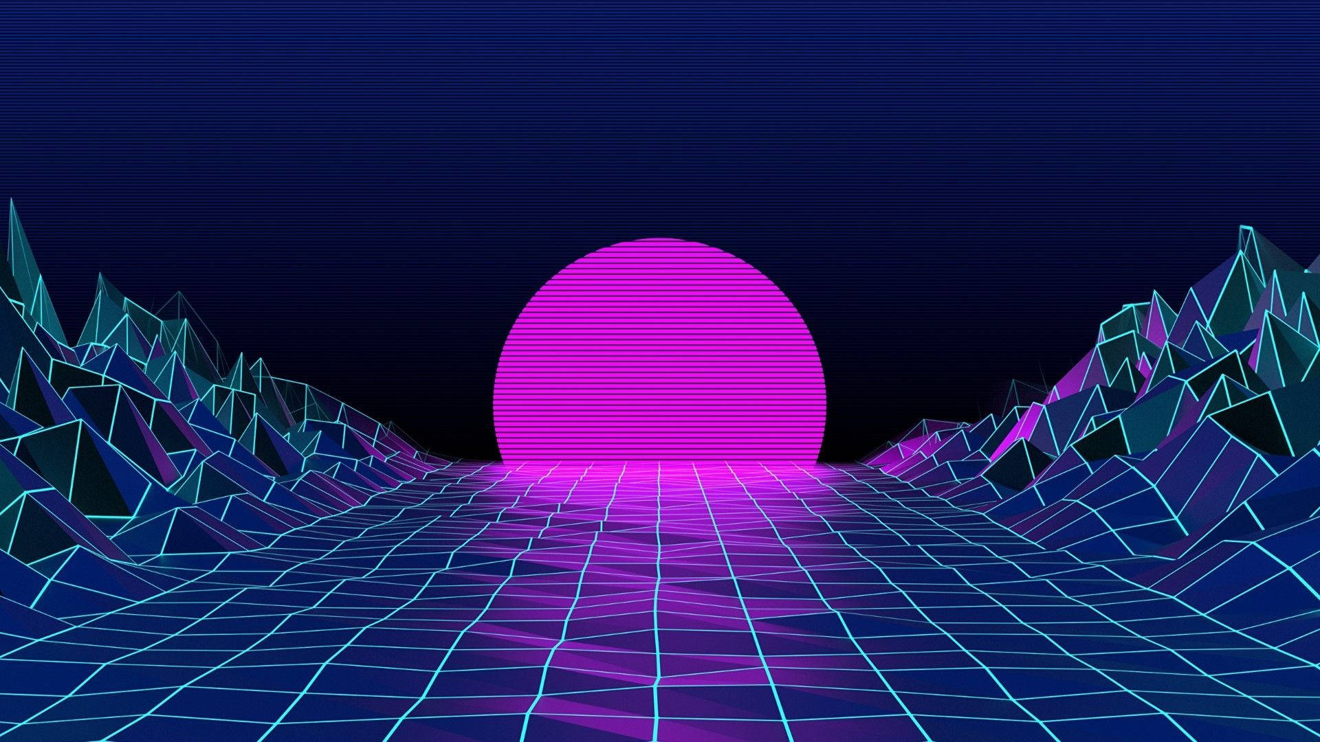 vaporwave, retro-futuristic, neon pink sun, Full HD Desktop Wallpaper