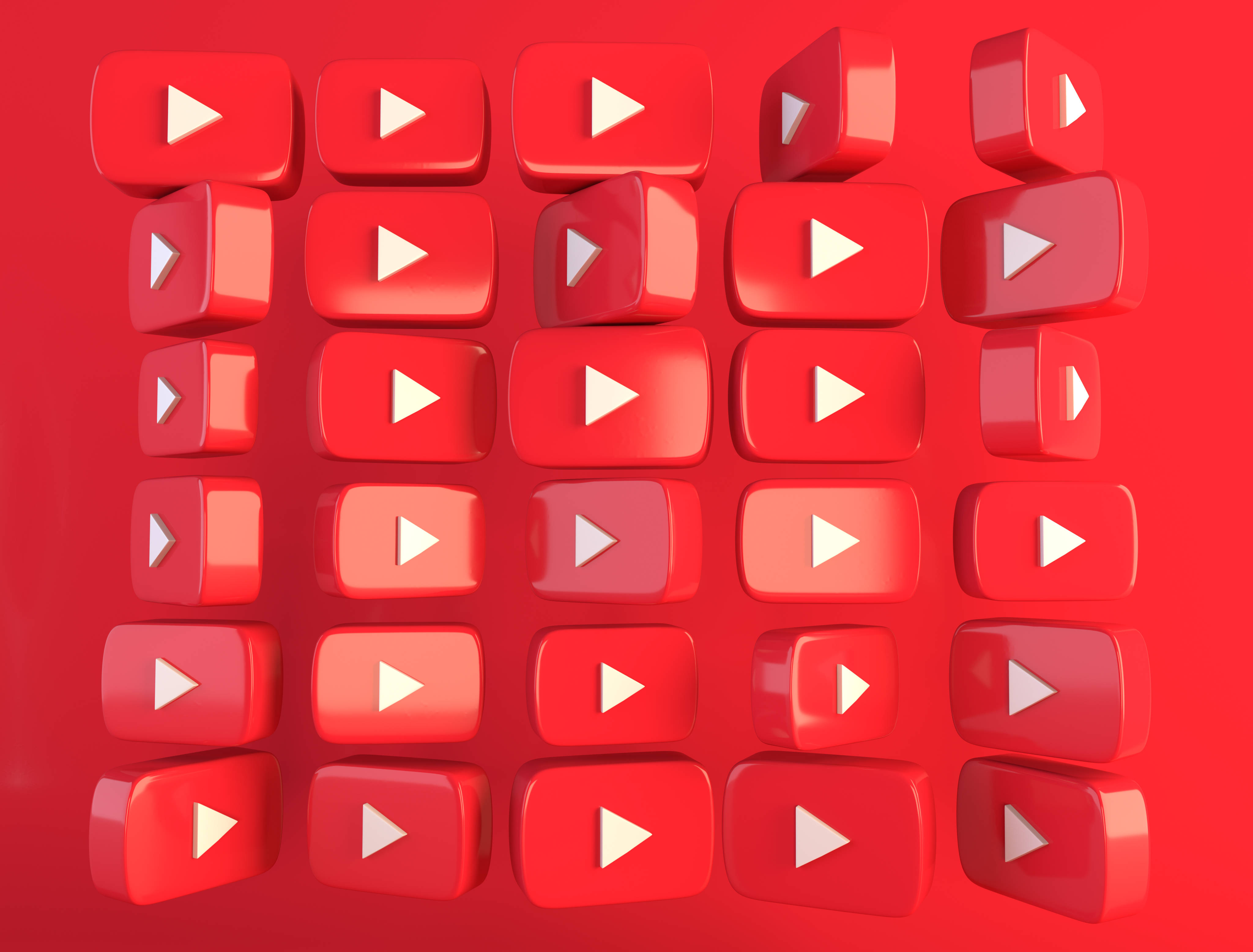 YouTube, 3D, glossy red, 4K Desktop Wallpaper