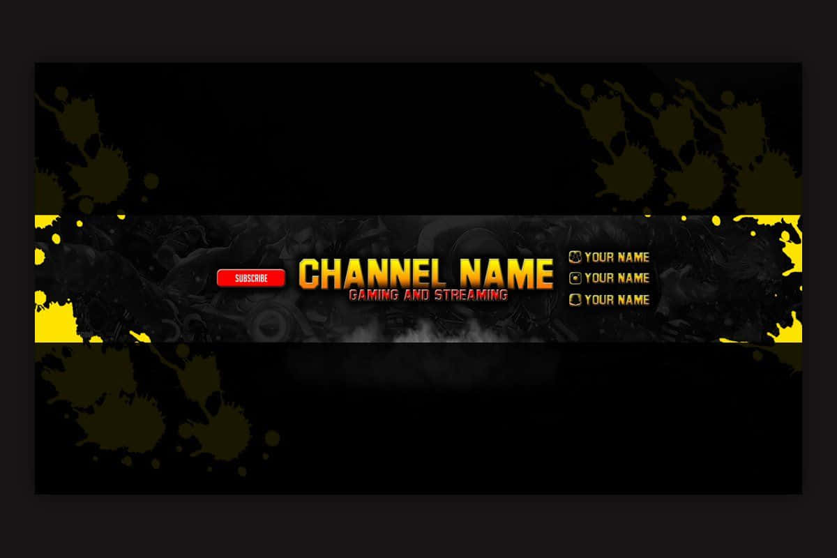 dark gaming channel banner, bold yellow text, black splatter effects, SD Desktop Wallpaper