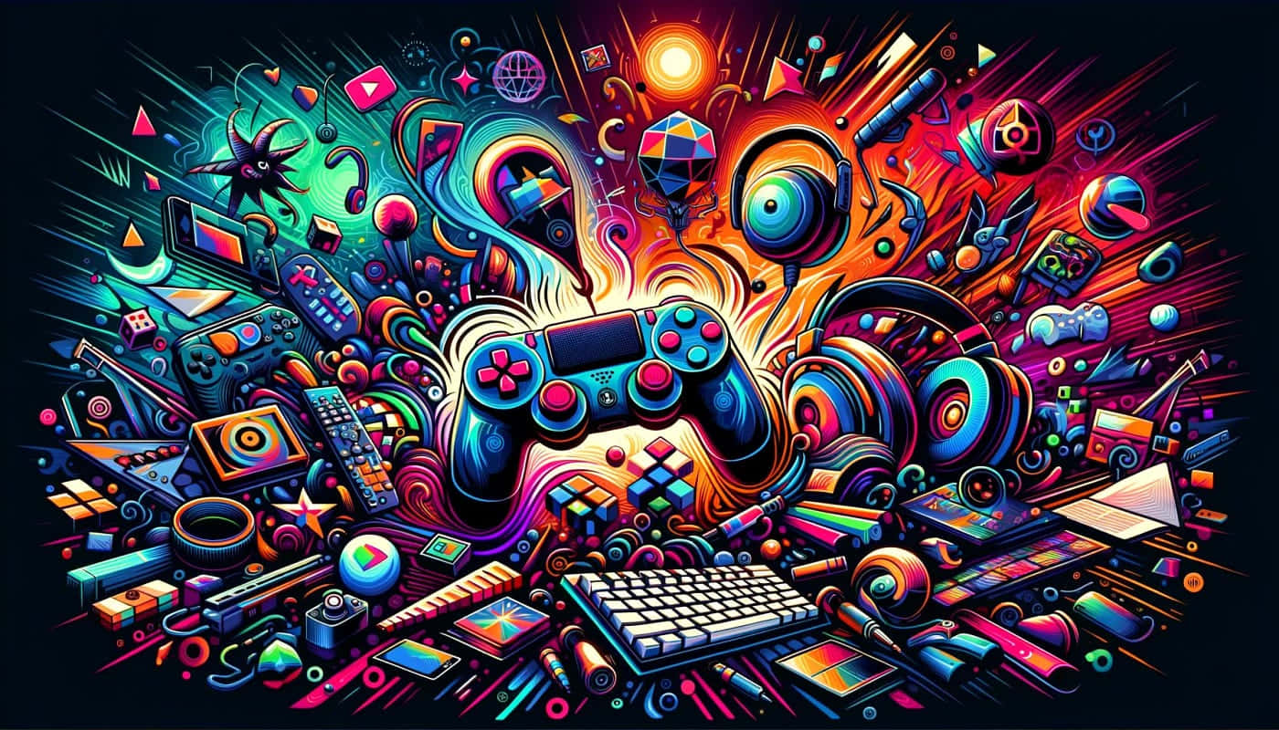gaming gear, controller, headphones, HD Desktop Wallpaper