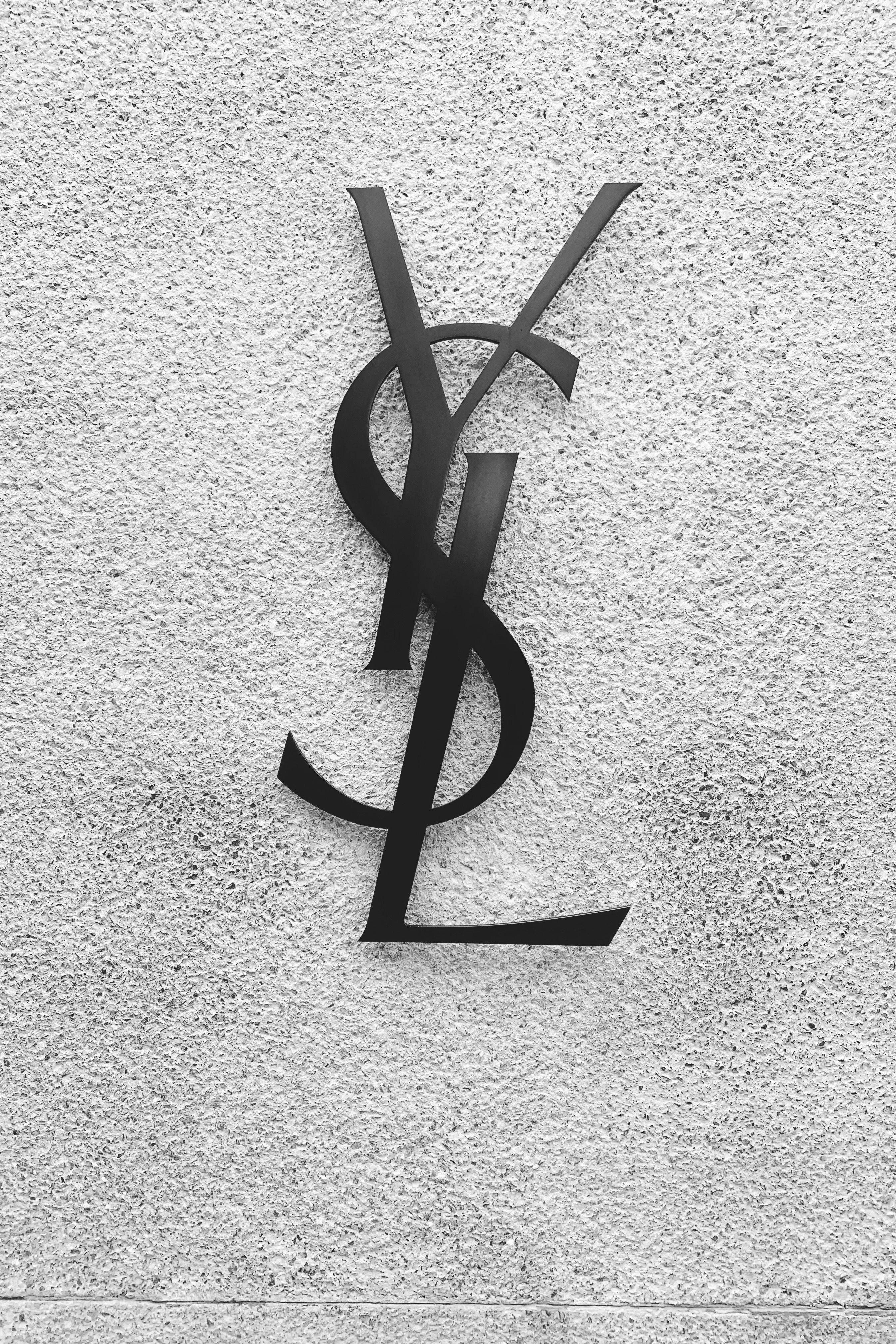 YSL, black, concrete wall, 4K Phone Wallpaper