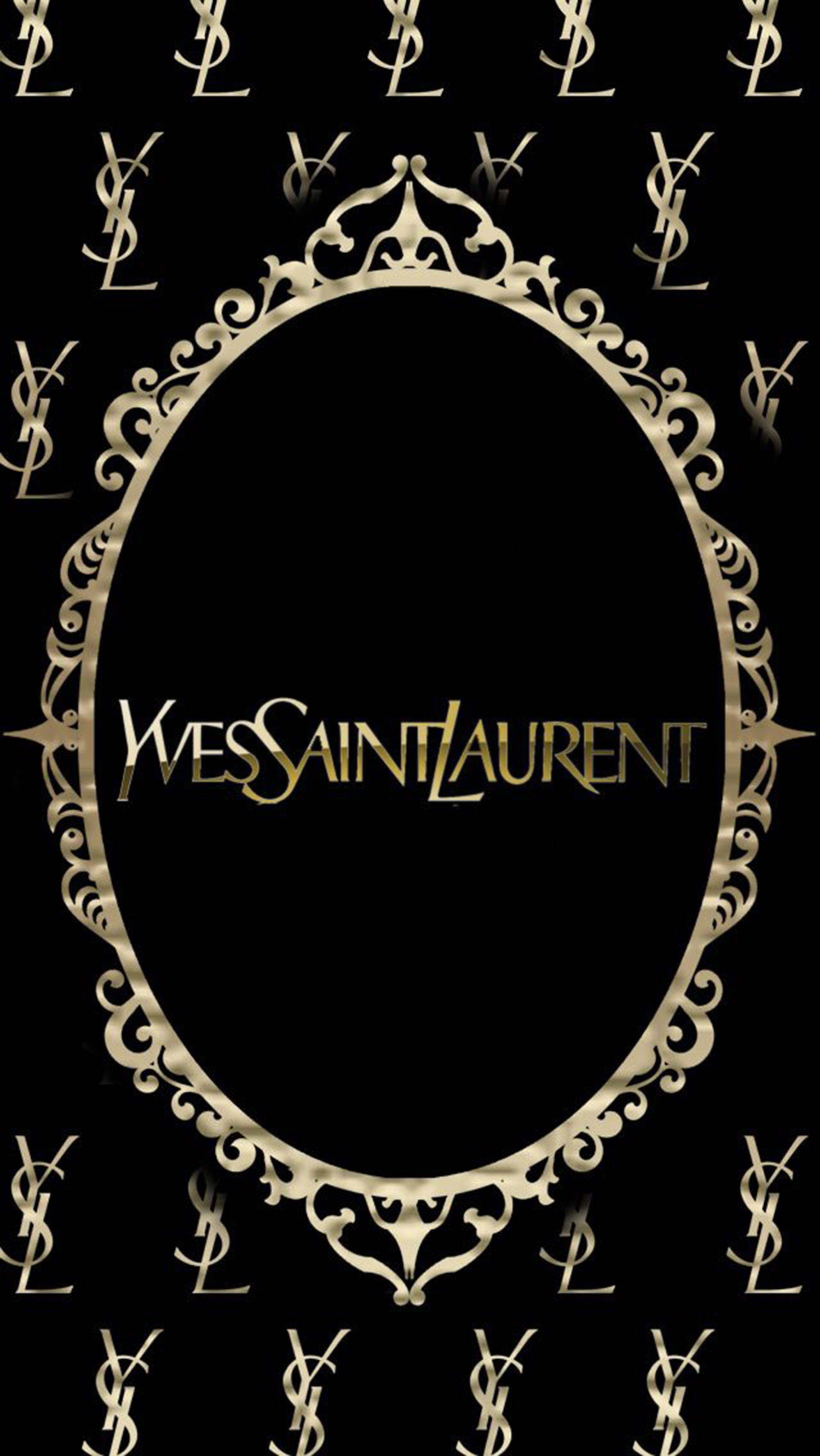 YSL, gold, oval border, 4K Phone Wallpaper