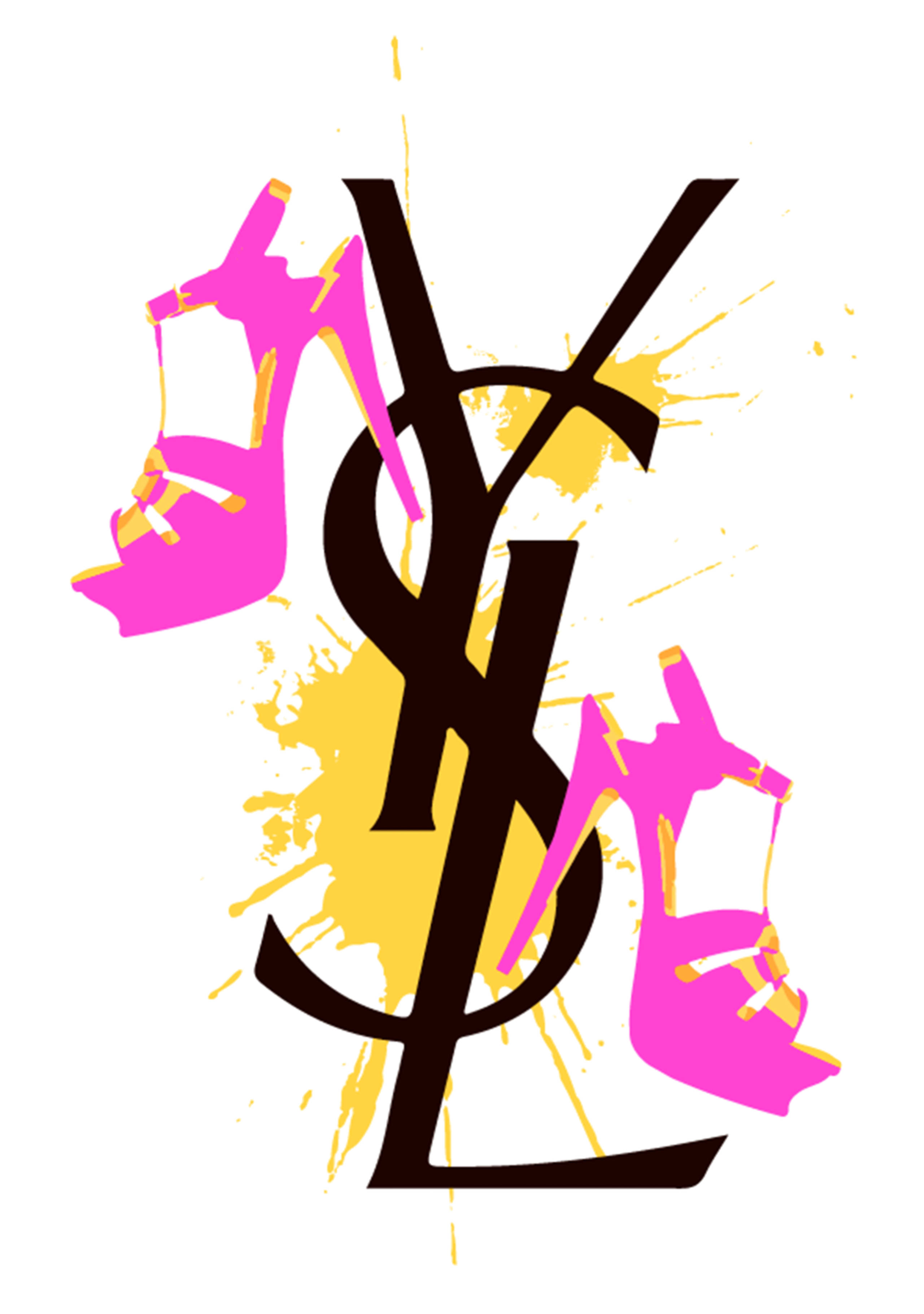 YSL, black YSL logo, yellow paint, 2K Phone Wallpaper