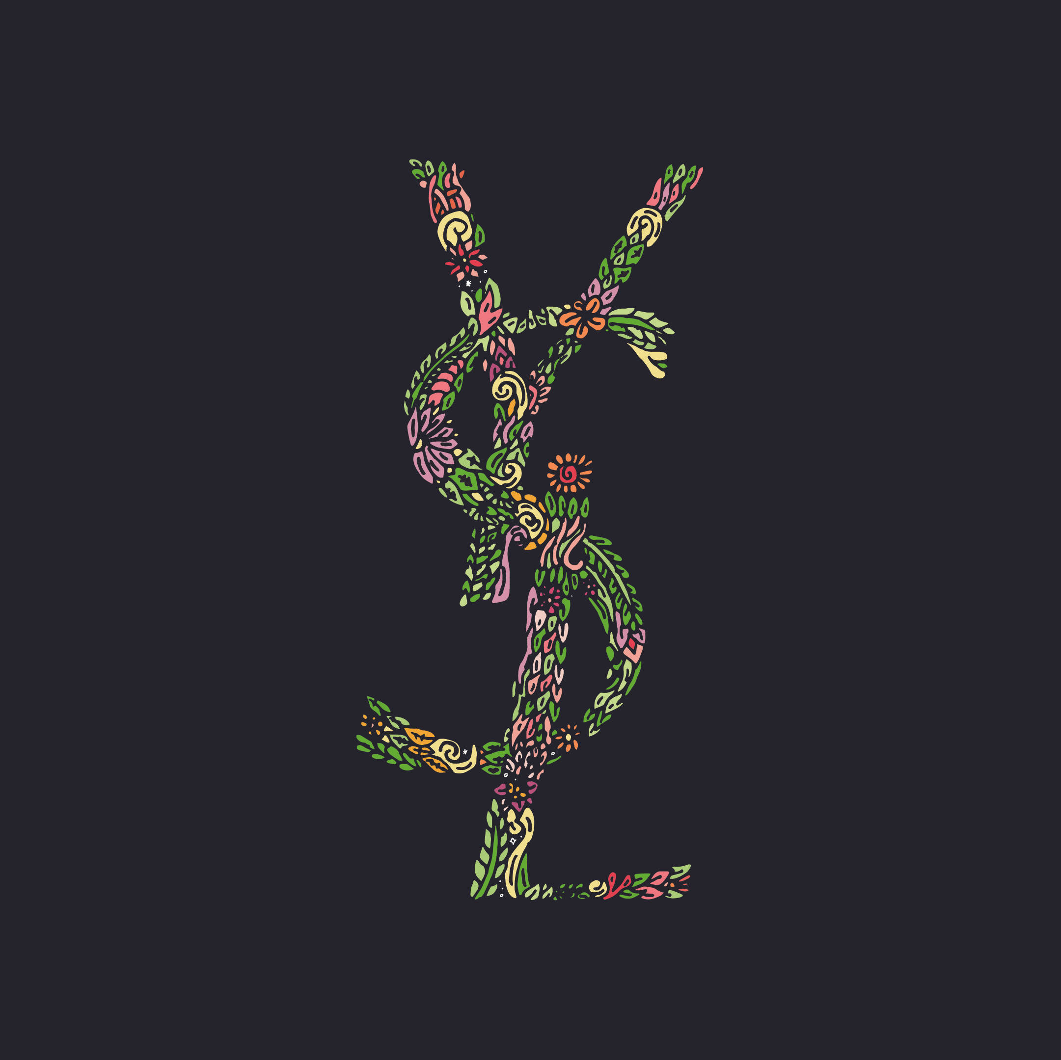 YSL, floral monogram logo, colorful leaves, Full HD Desktop Wallpaper