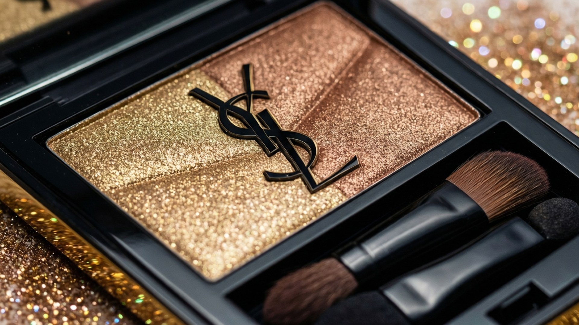 YSL, glitter eyeshadow, golden bronze shades, Full HD Desktop Wallpaper