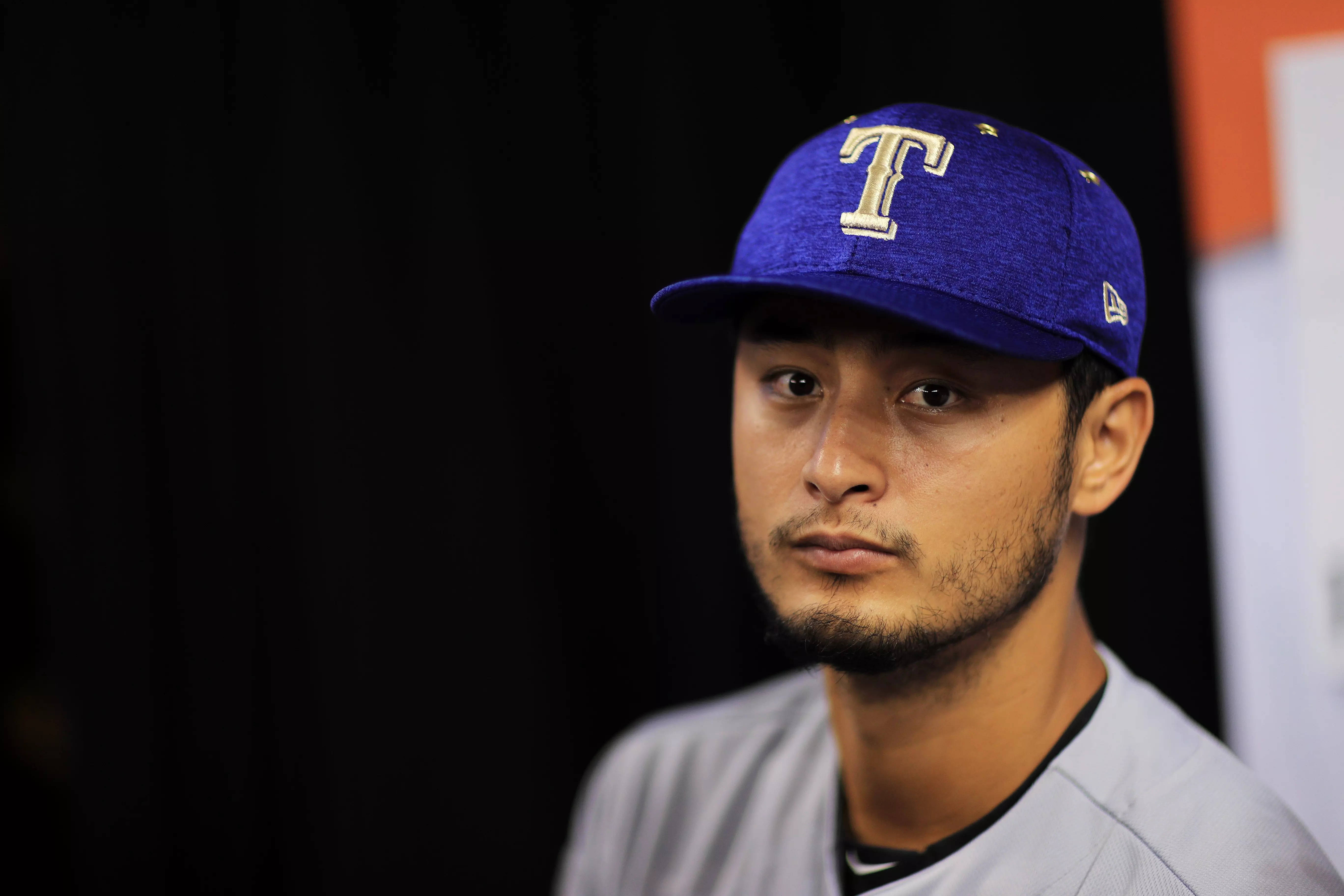 Yu Darvish, blue cap, gold T logo, 5K Desktop Wallpaper