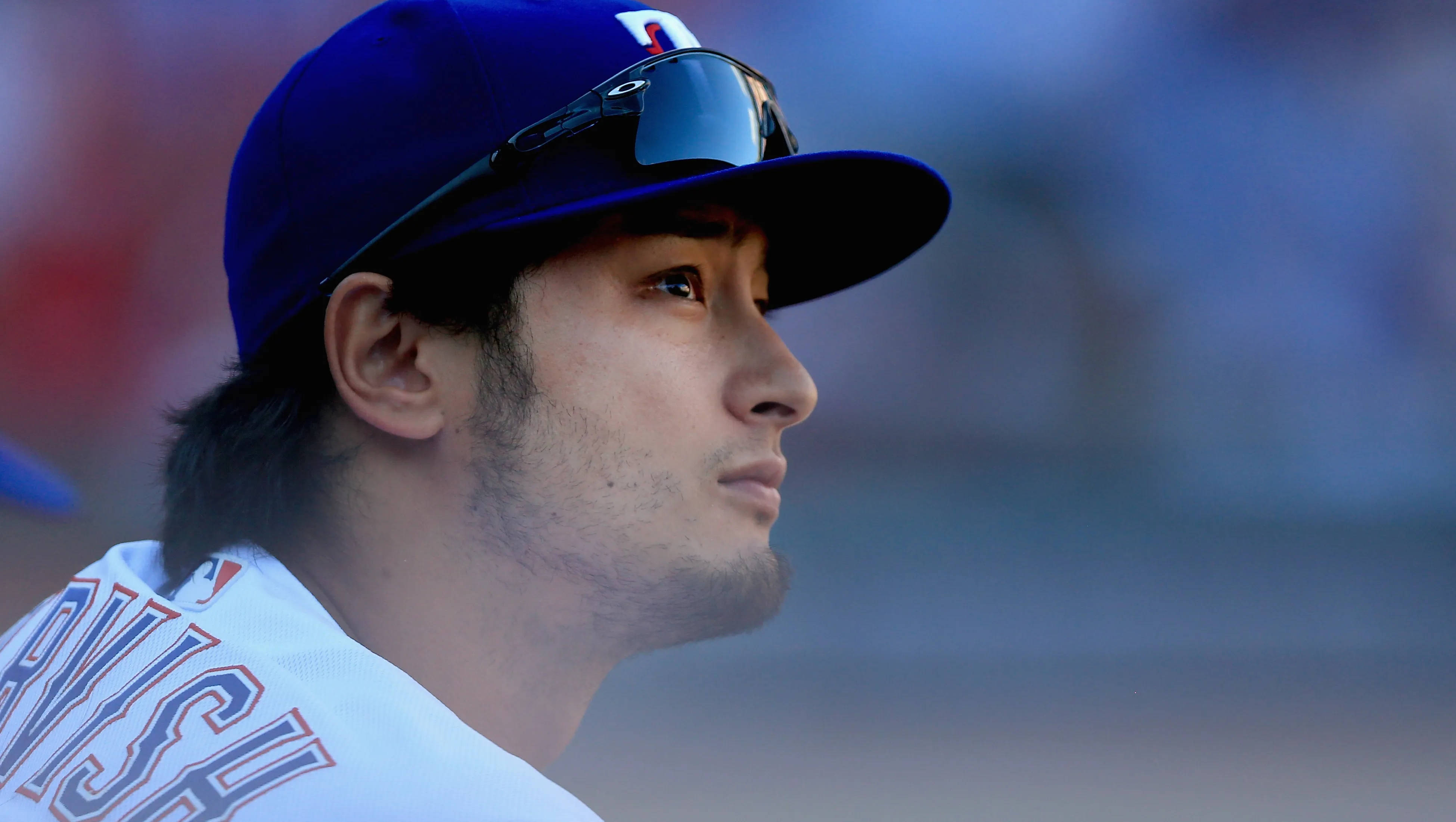 Yu Darvish, blue cap, white jersey, 4K Desktop Wallpaper