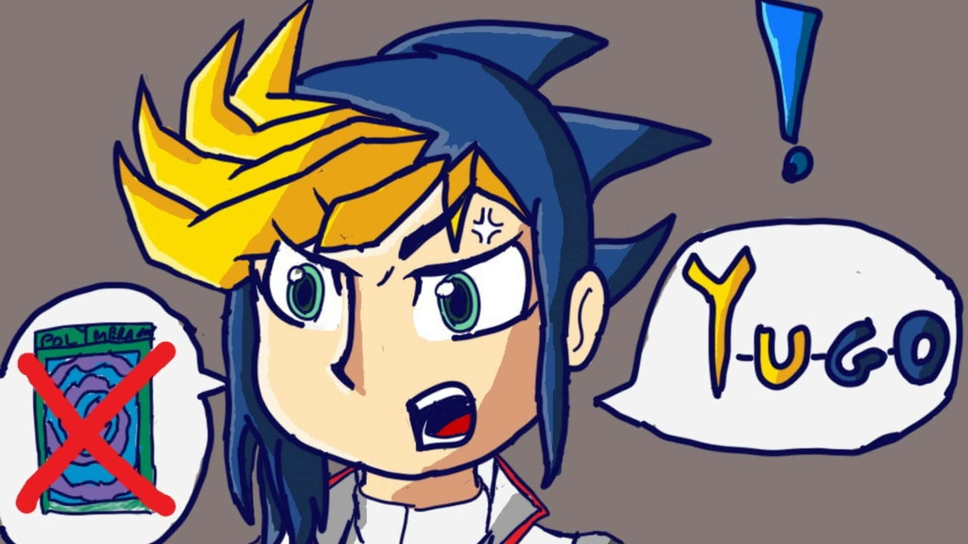 Yu-gi-oh Yugo, spiky blue and yellow hair, shouts 'Yugo', Full HD Desktop Wallpaper