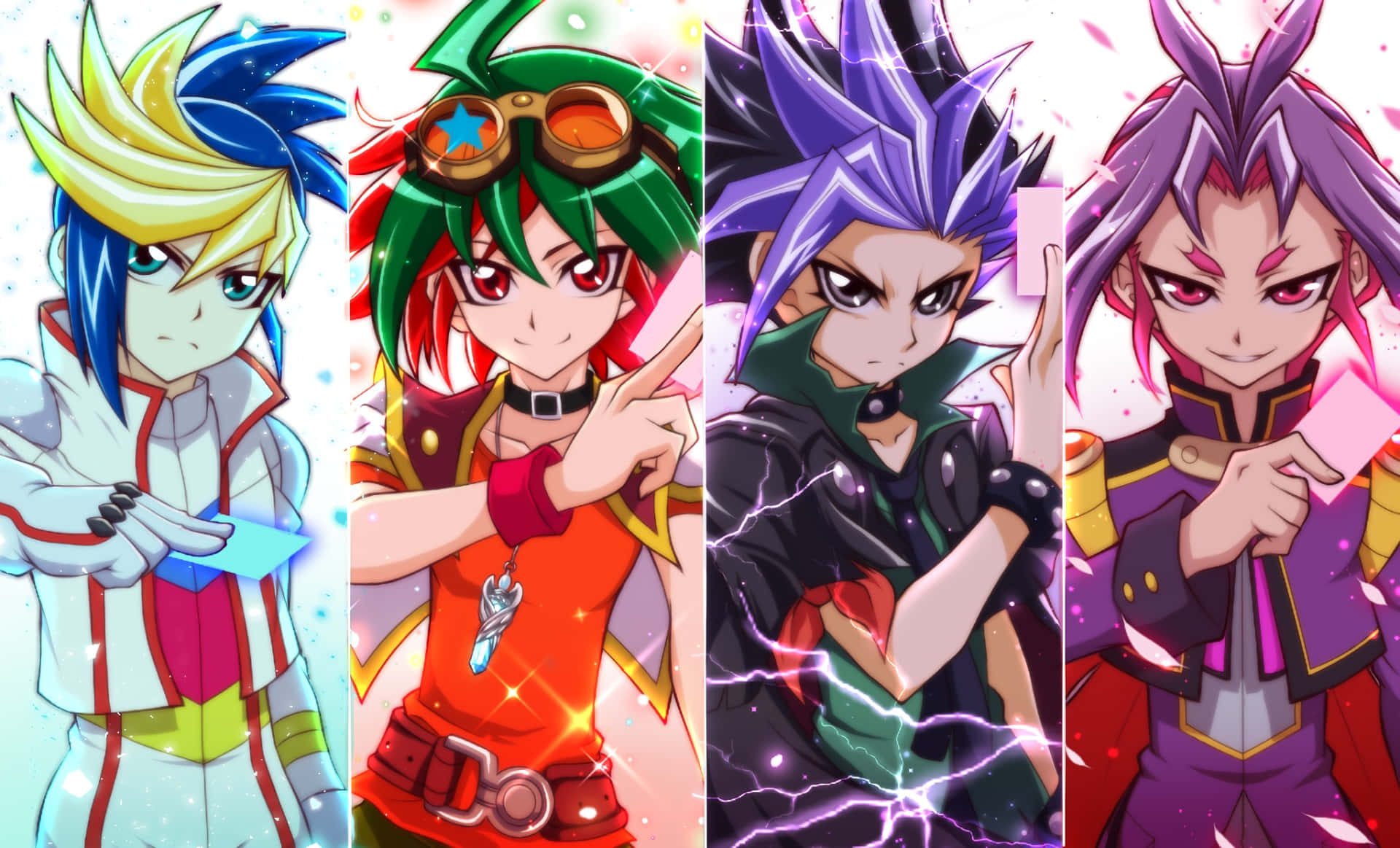 Yu-Gi-Oh Yugo, vibrant blue background, glowing cards, Full HD Desktop Wallpaper