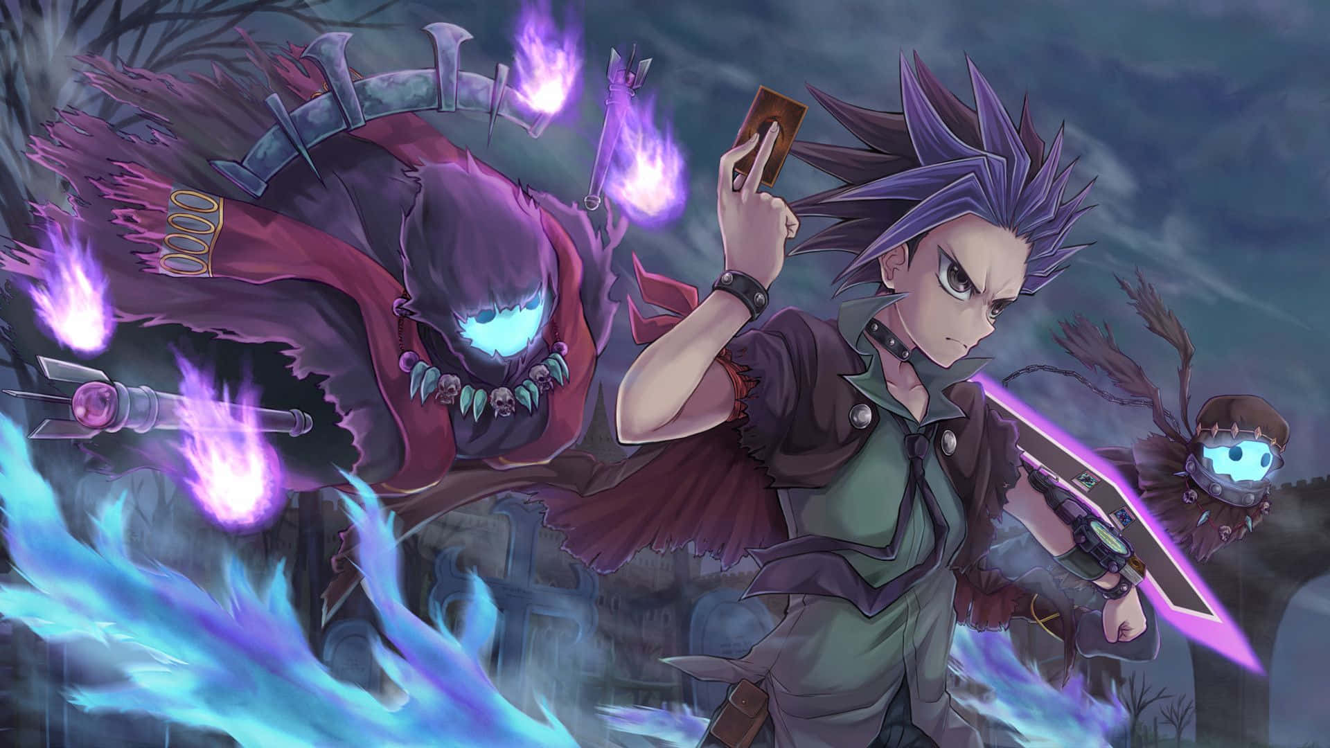 Yu-gi-oh Yuto, spiky-haired anime warrior, glowing sword, Full HD Desktop Wallpaper