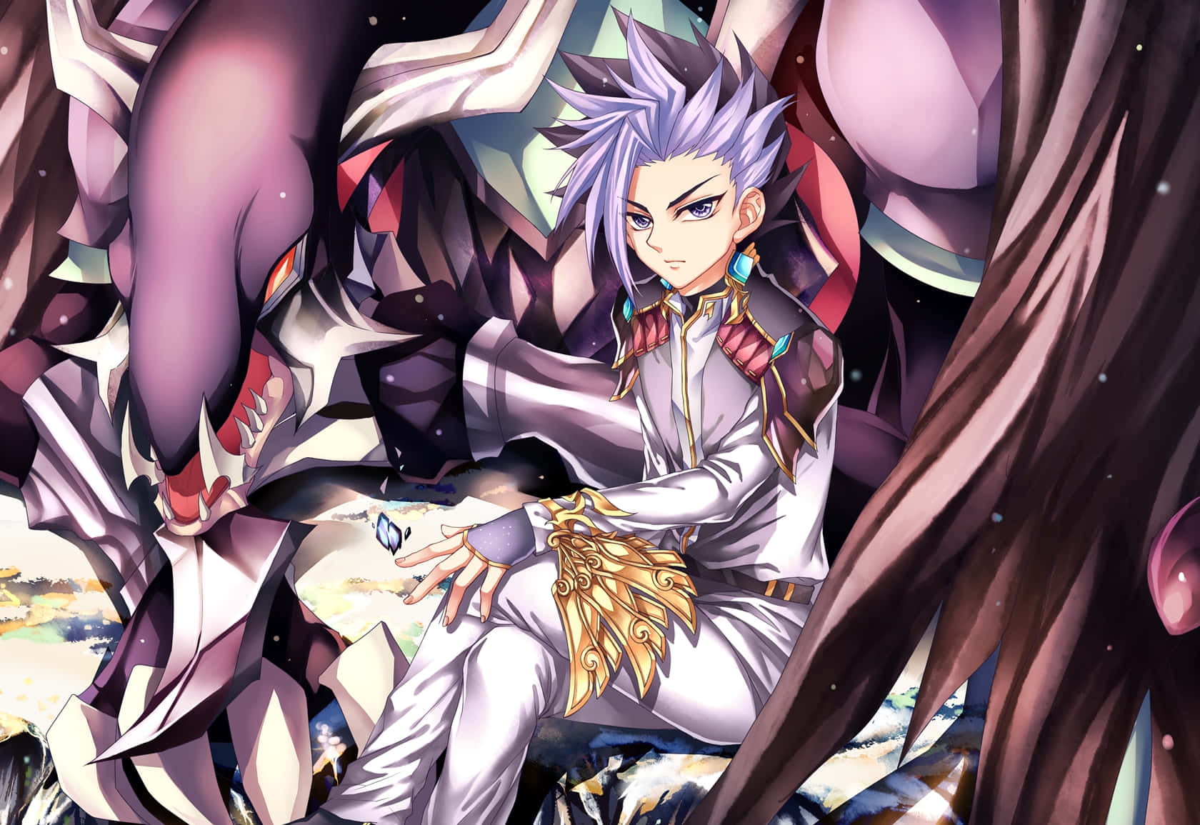 Yu-gi-oh Yuto, spiky purple hair, massive purple dragon, HD Desktop Wallpaper