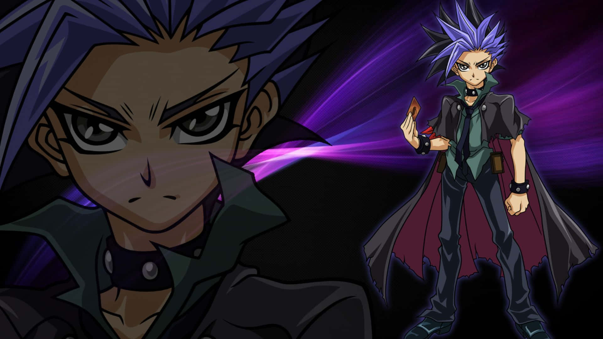 Yu-Gi-Oh Yuto, spiky purple hair, glowing card, Full HD Desktop Wallpaper