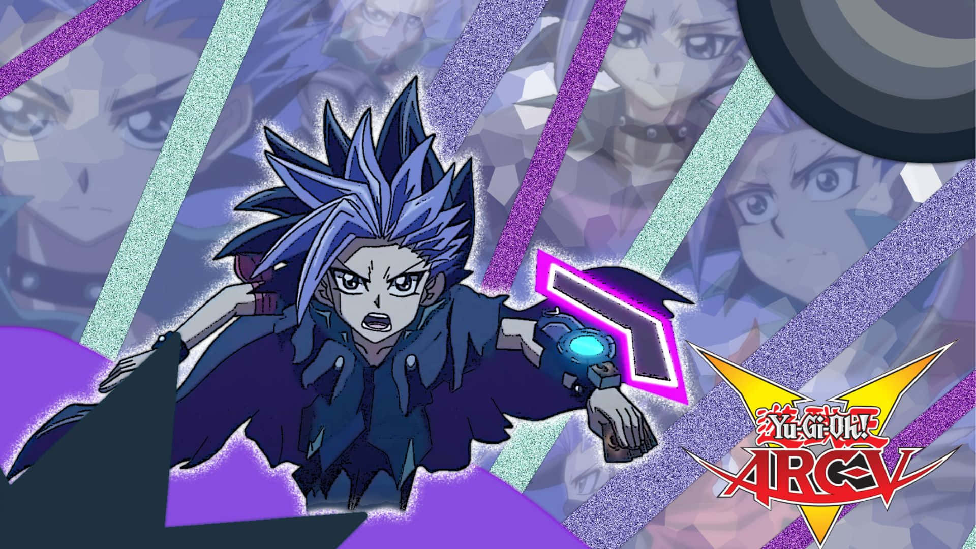 Yu-gi-oh Yuto, blue-haired anime character, glowing gauntlet, Full HD Desktop Wallpaper