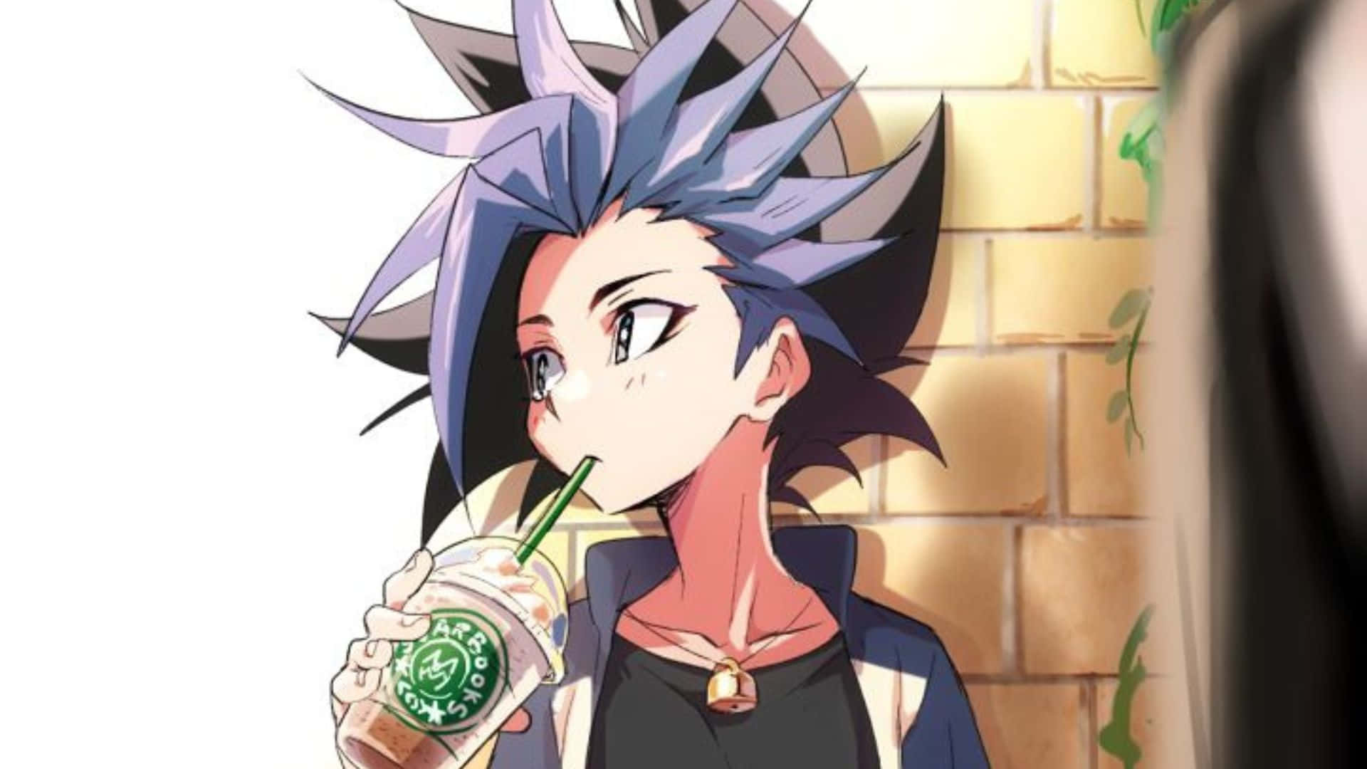 Yu-Gi-Oh Yuto, spiky blue hair, sunlit brick wall, Full HD Desktop Wallpaper