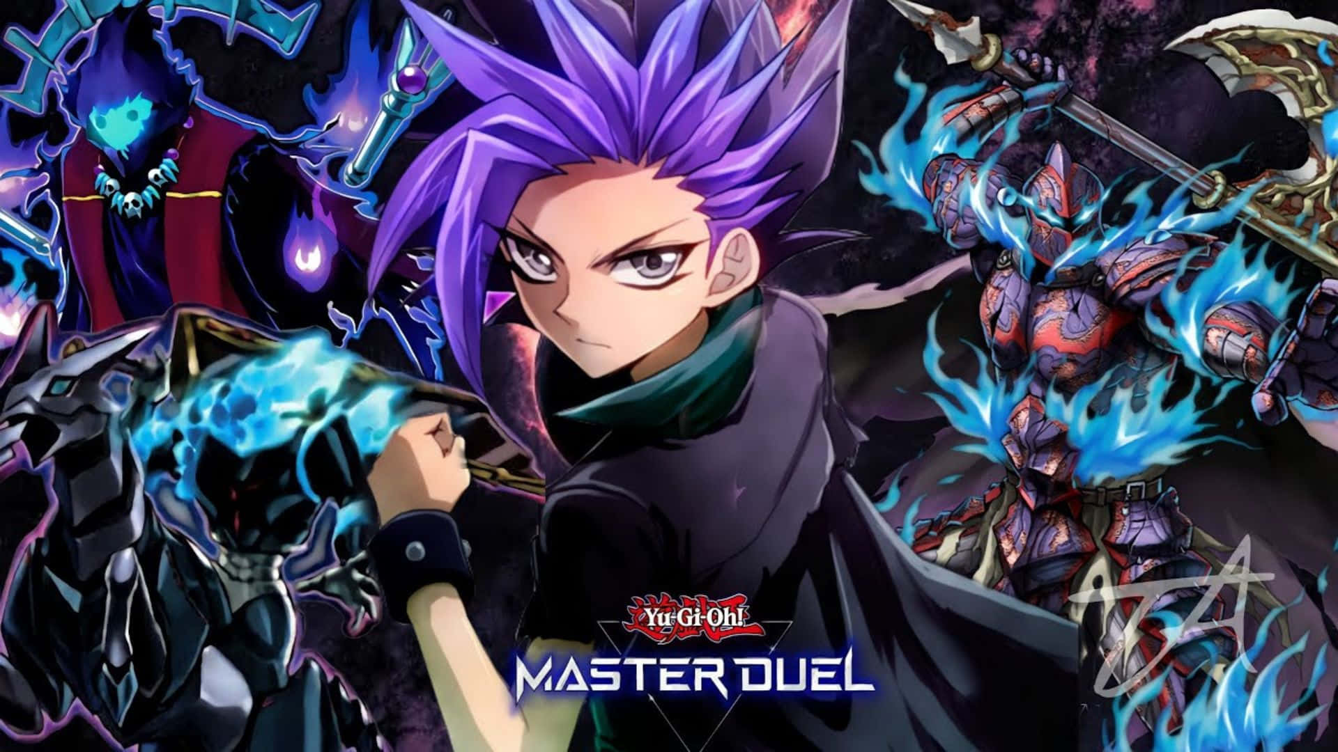 Yu-gi-oh Yuto, spiky purple hair, blue energy, Full HD Desktop Wallpaper