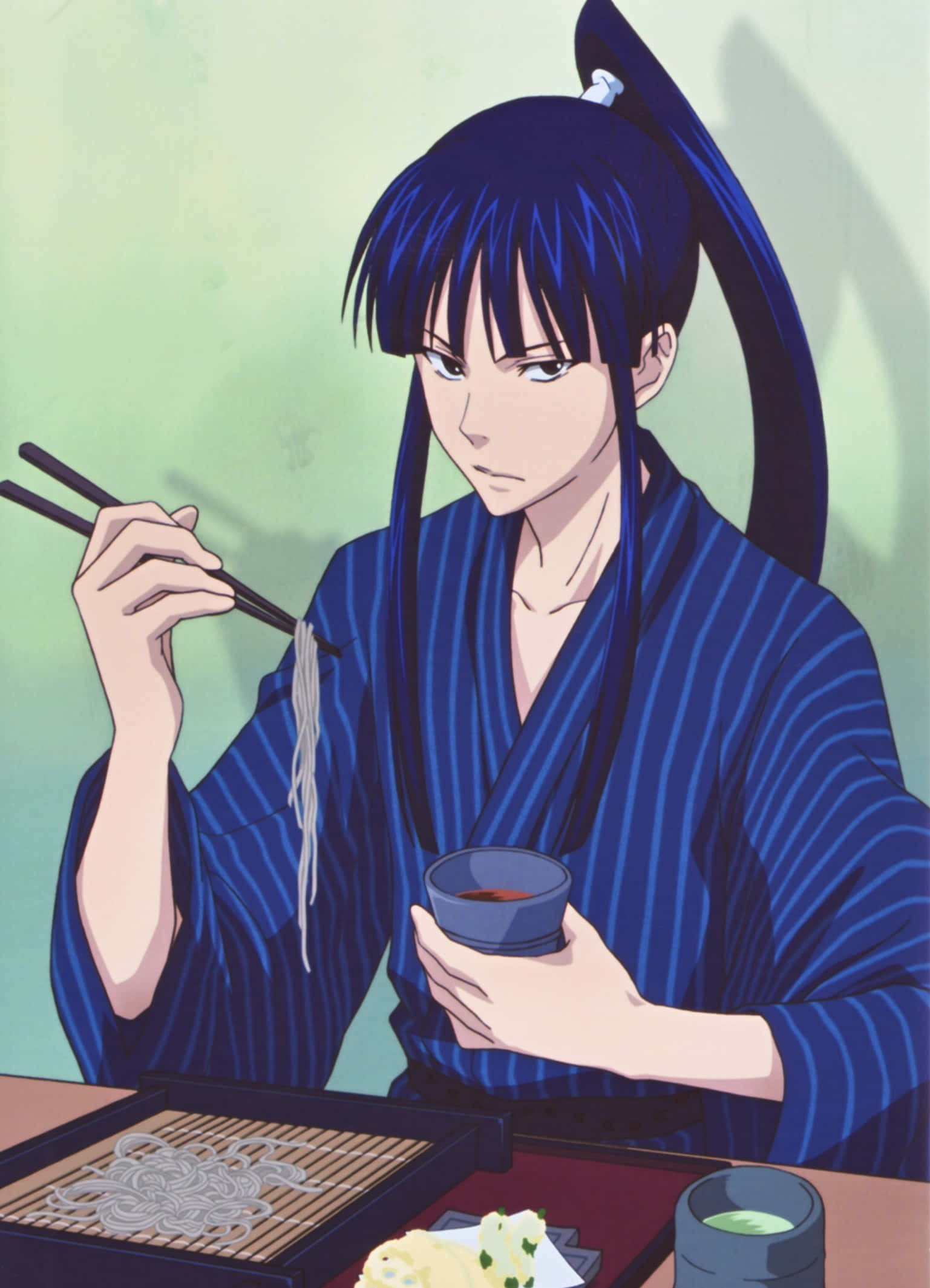Yu Kanda, blue-haired, striped yukata, Full HD Phone Wallpaper
